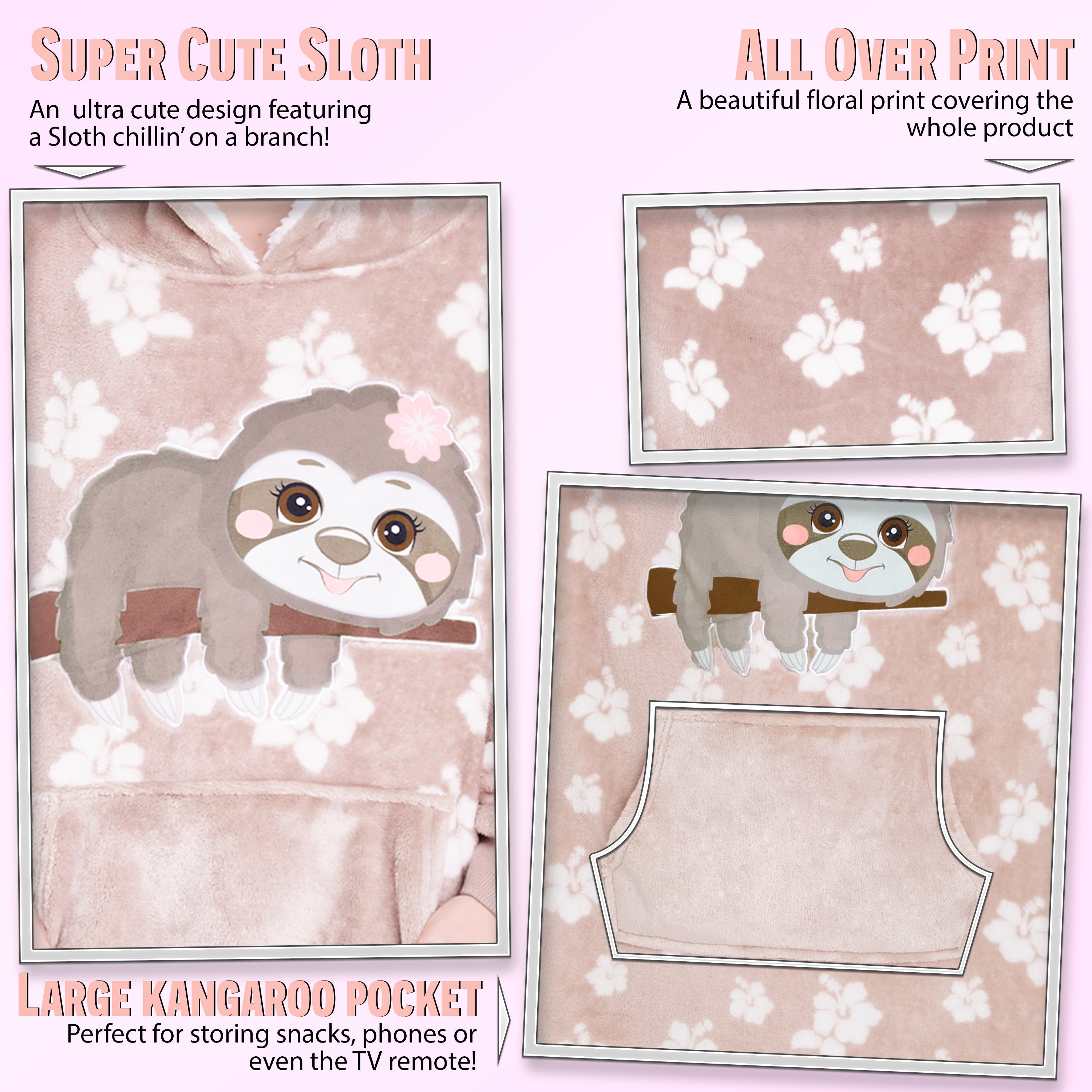 CityComfort Girls Oversized Blanket Hoodie Kids - Sloth - Get Trend