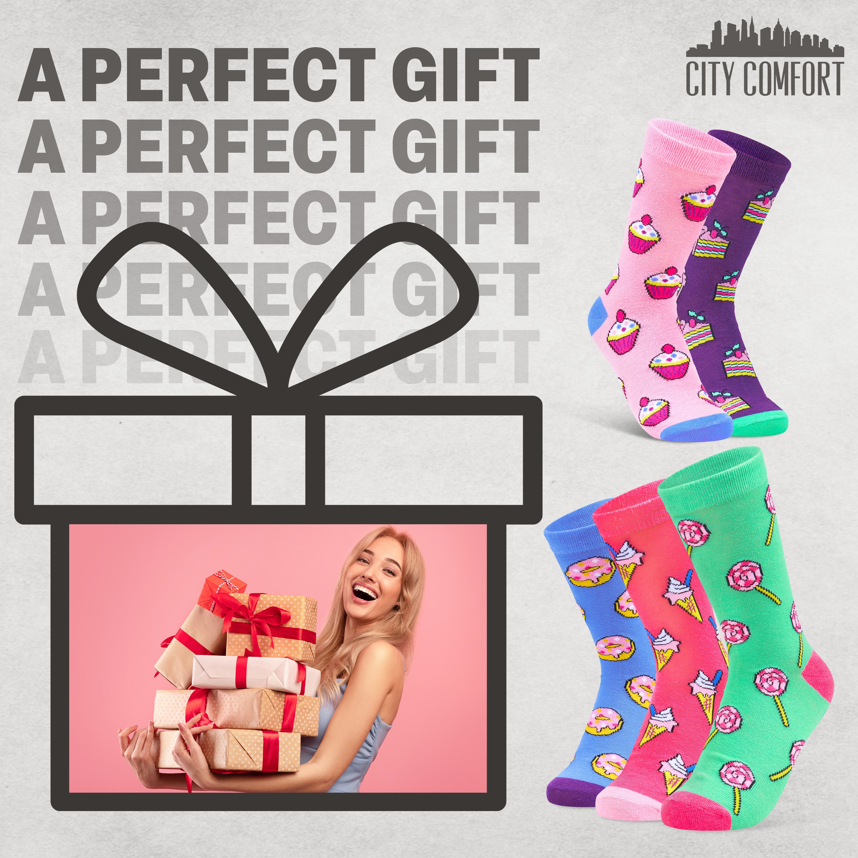 CityComfort Socks Women, 5 Pack of Crew Socks, Colourful Funny Socks for Women and Teens - Get Trend