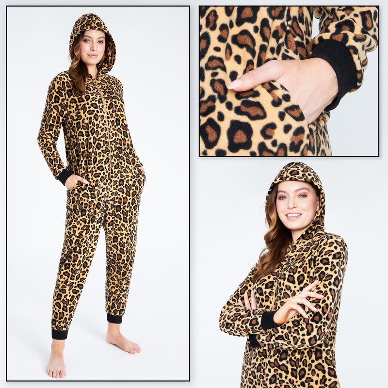 CityComfort Women's Onesie for Ladies -Brown Leopard - Get Trend