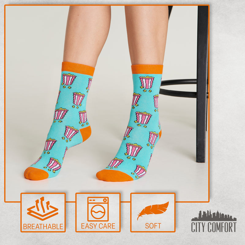 CityComfort Socks Women, 5 Pack of Crew Socks, Colourful Funny Socks for Women and Teens