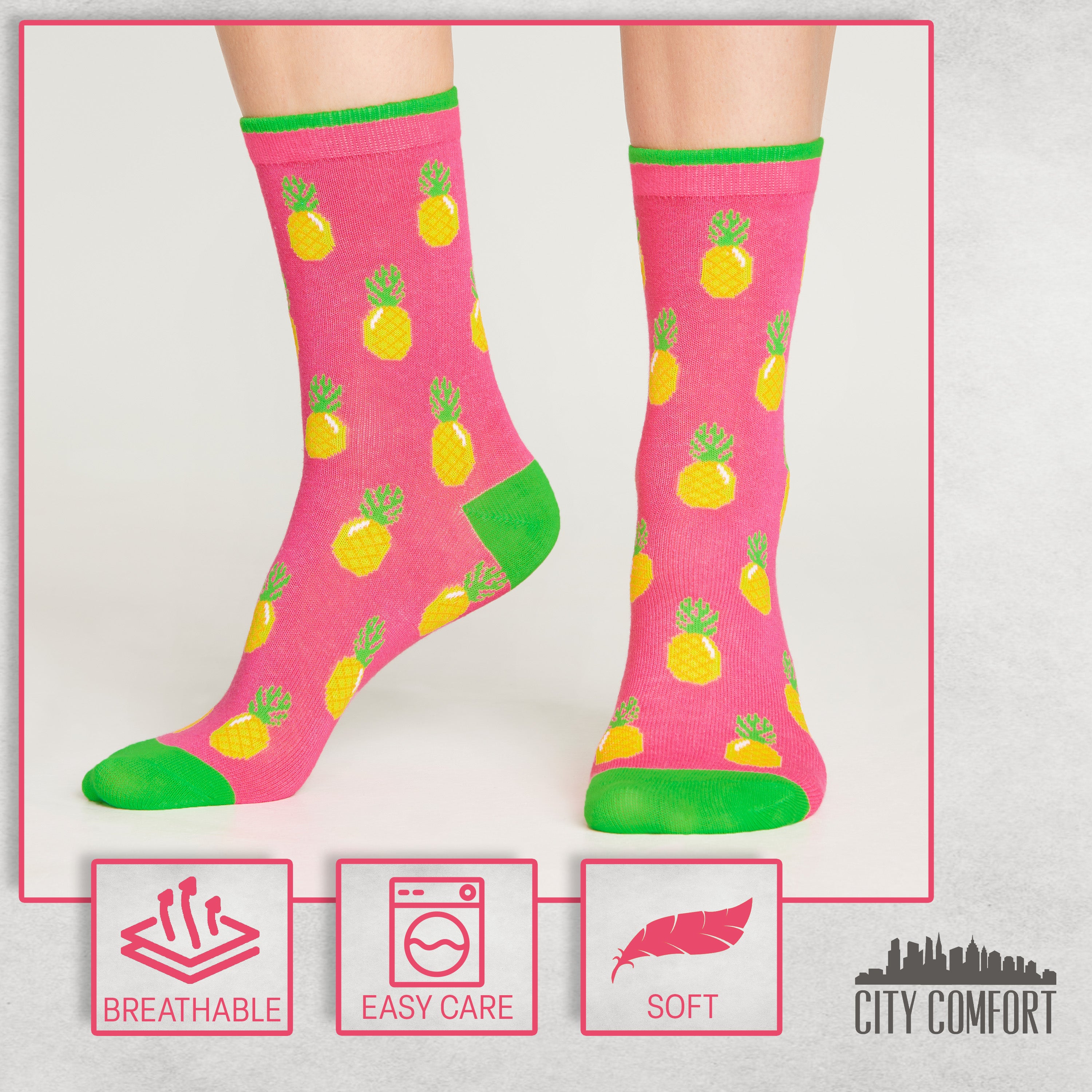 CityComfort Socks Women, 5 Pack of Crew Socks, Colourful Funny Socks for Women and Teens - Get Trend
