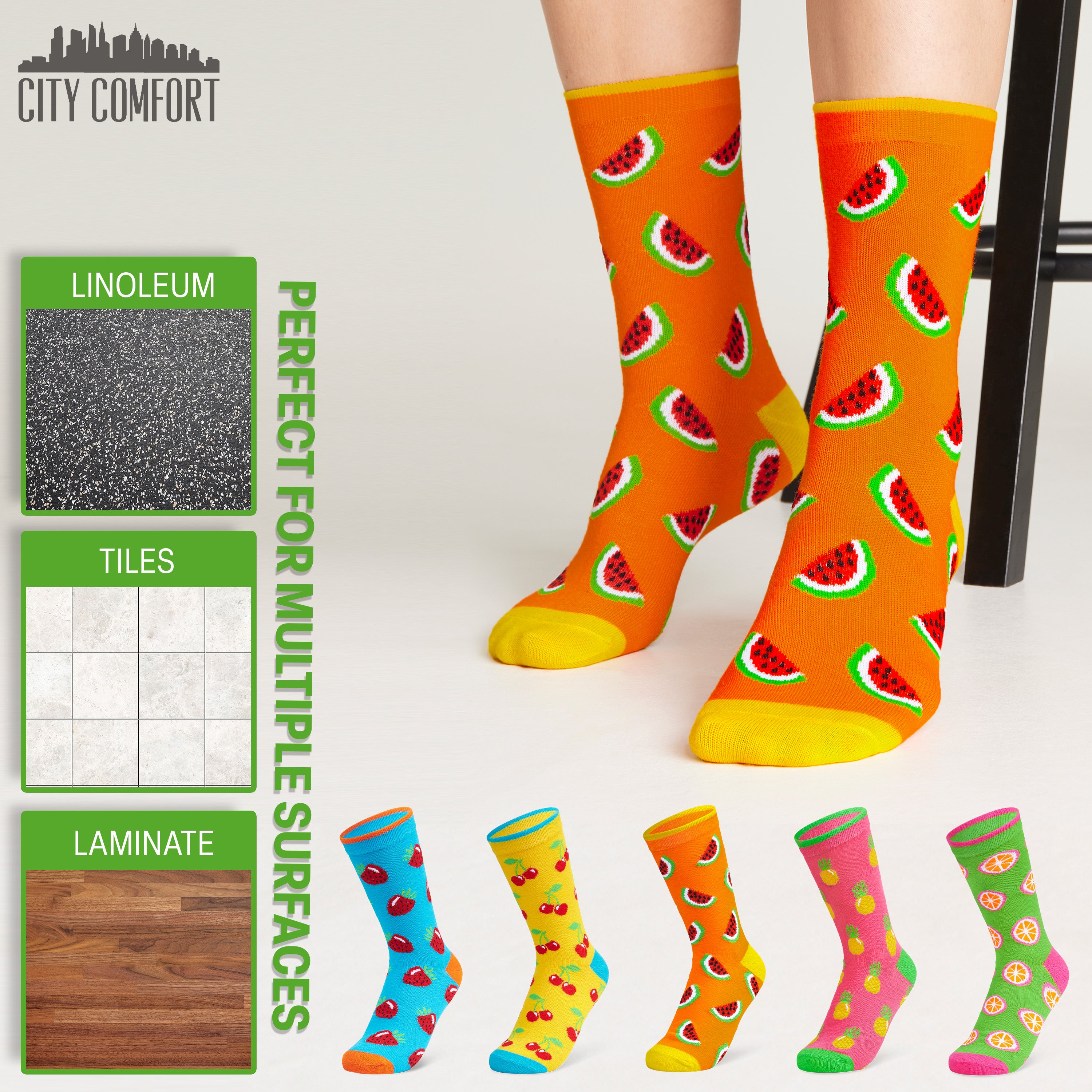 CityComfort Socks Women, 5 Pack of Crew Socks, Colourful Funny Socks for Women and Teens - Get Trend