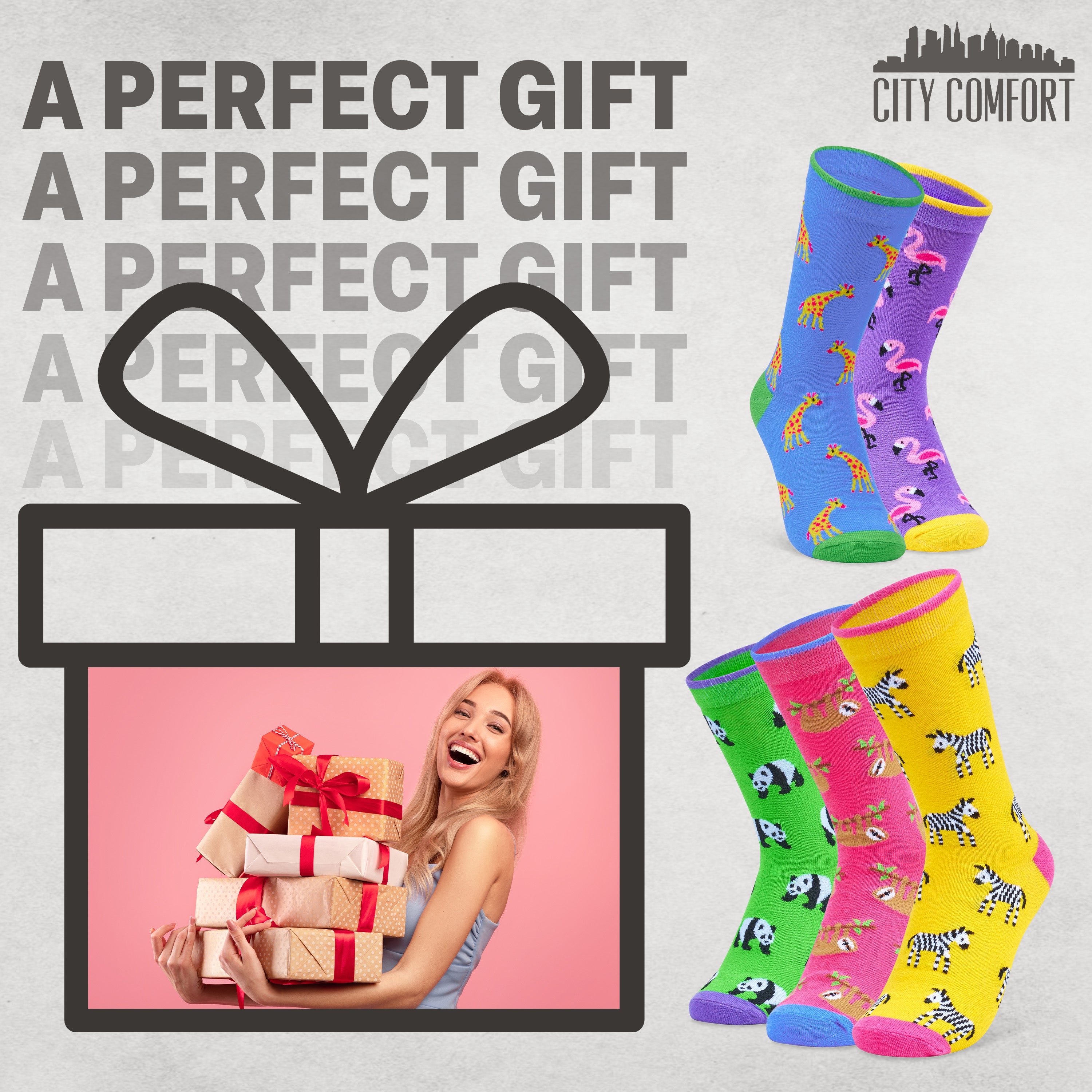 CityComfort Socks Women, 5 Pack of Crew Socks, Colourful Funny Socks for Women and Teens - Get Trend