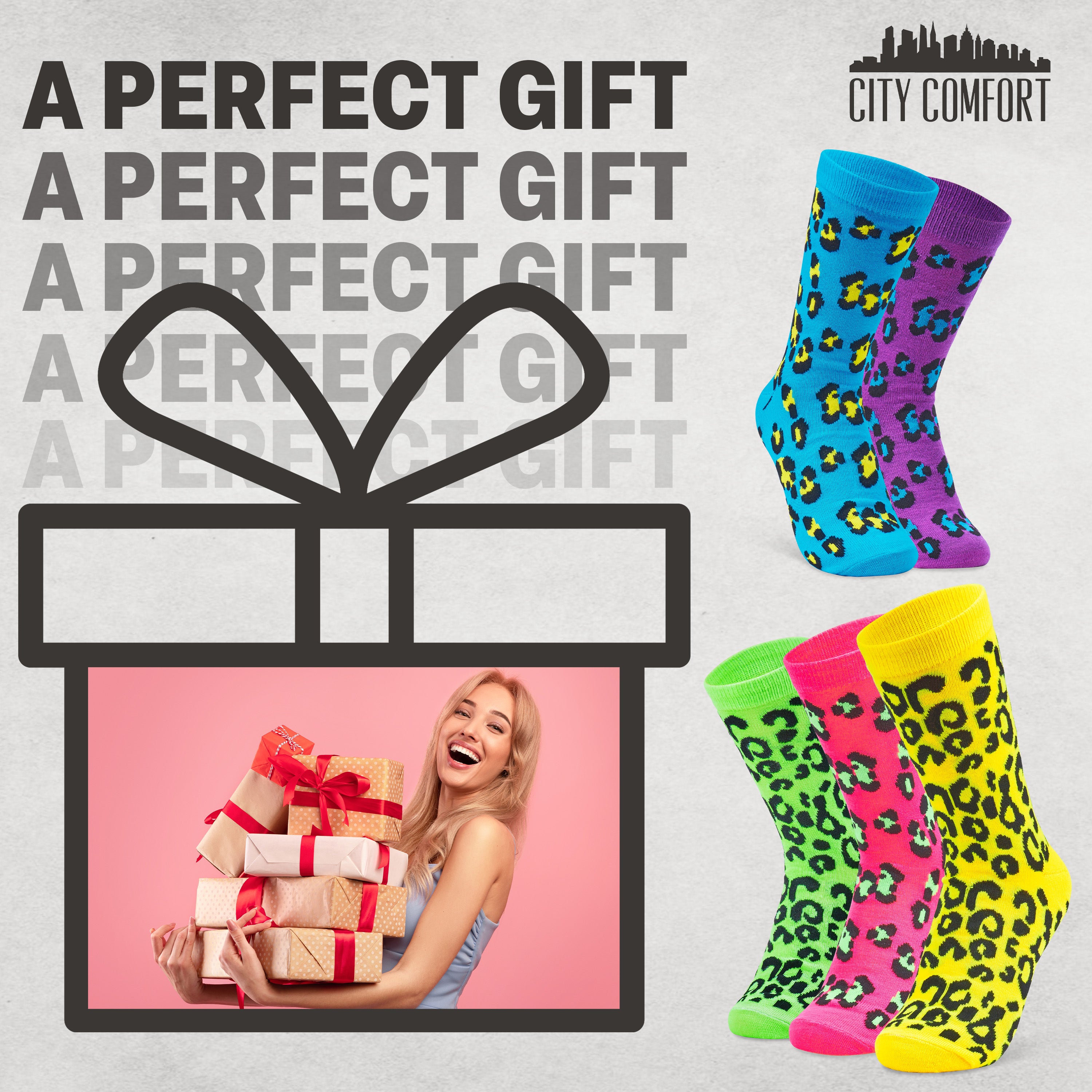 CityComfort Socks Women, 5 Pack of Crew Socks, Colourful Funny Socks for Women and Teens - Get Trend