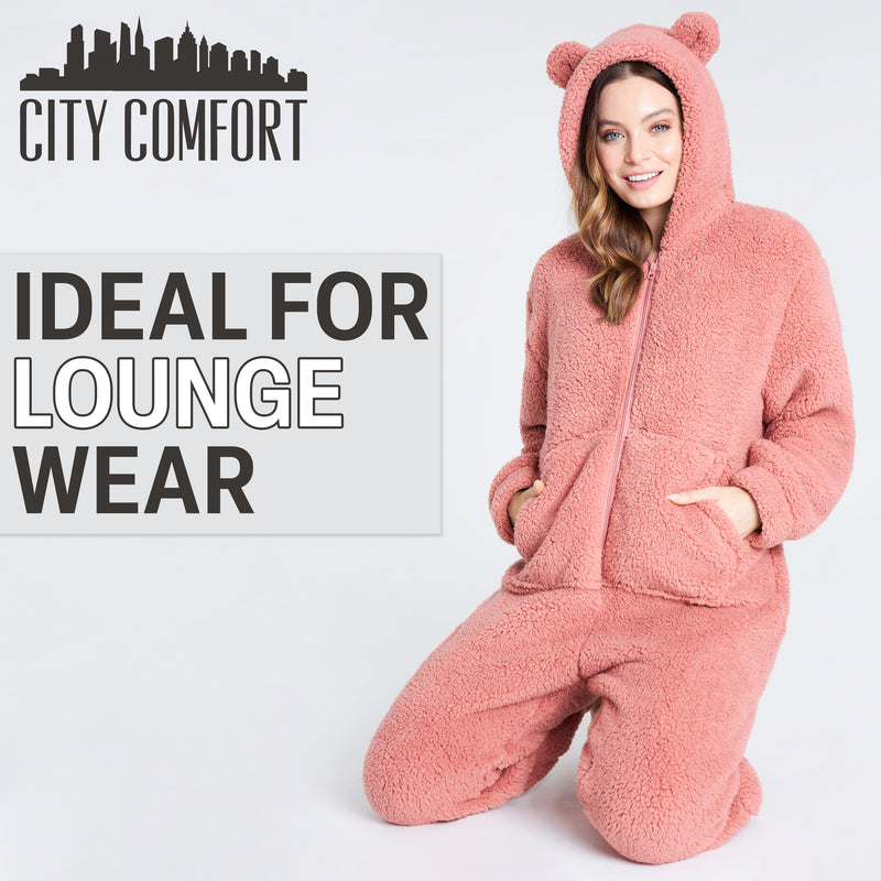 CityComfort Onesies for Women, Teddy Fleece Onesie, Warm Fluffy Lounge