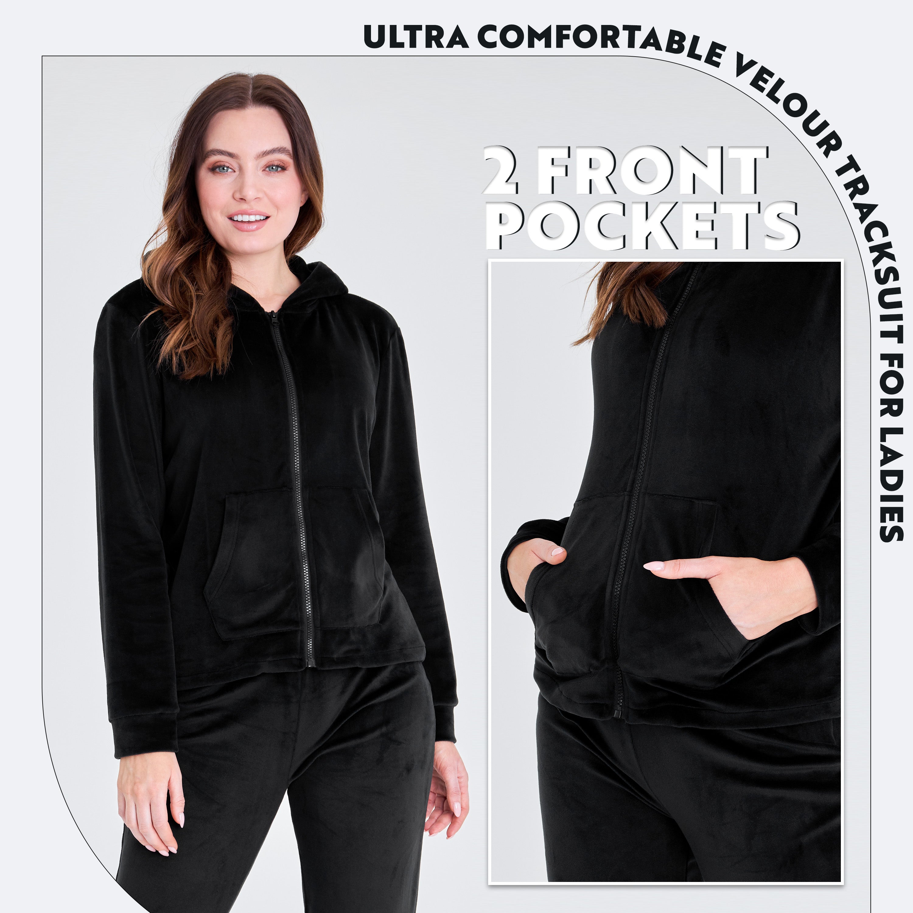 CityComfort Tracksuit Womens Full Set, 2 Piece Zip Up Velour Tracksuit - Get Trend