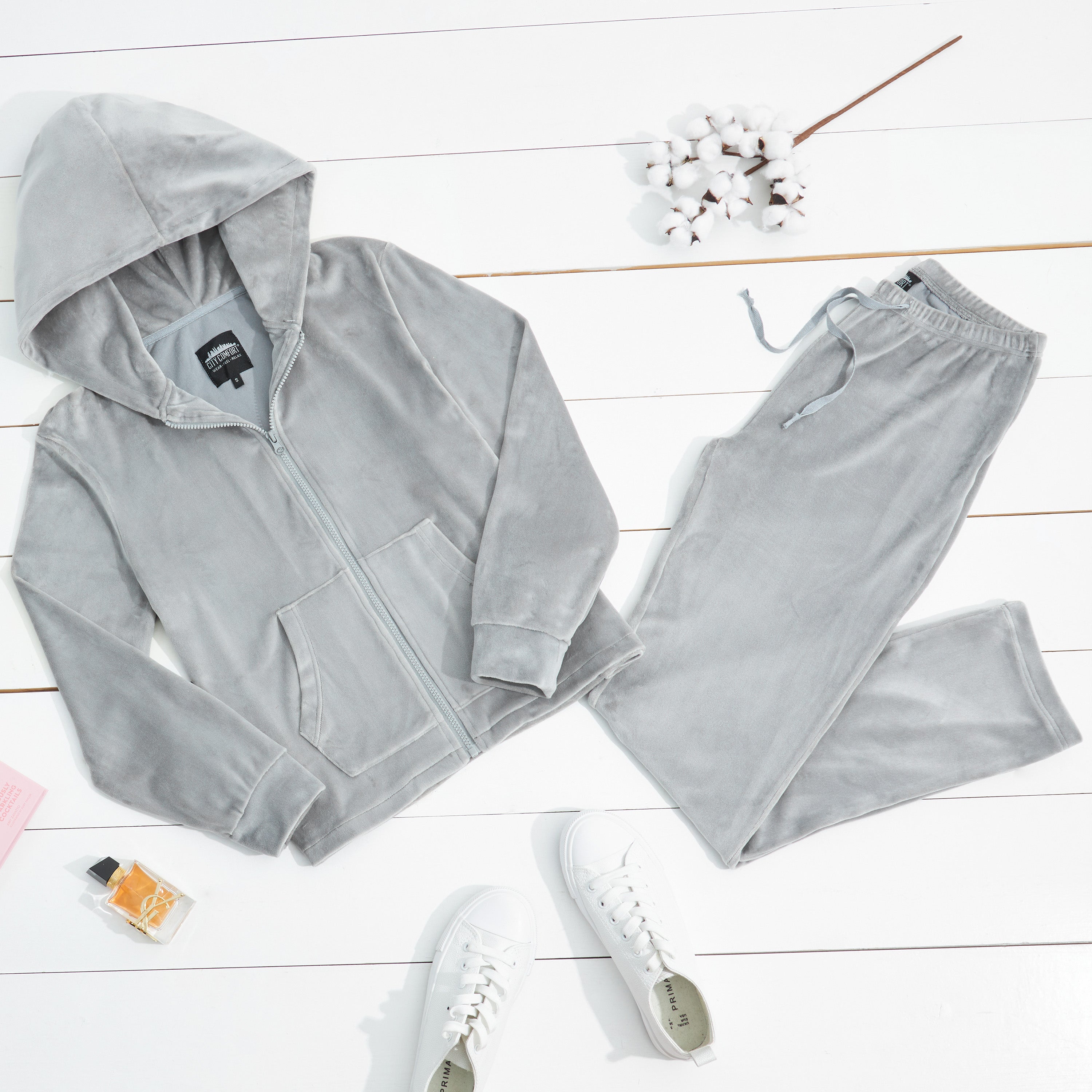 CityComfort Tracksuit Womens Full Set, 2 Piece Zip Up Velour Tracksuit - Get Trend