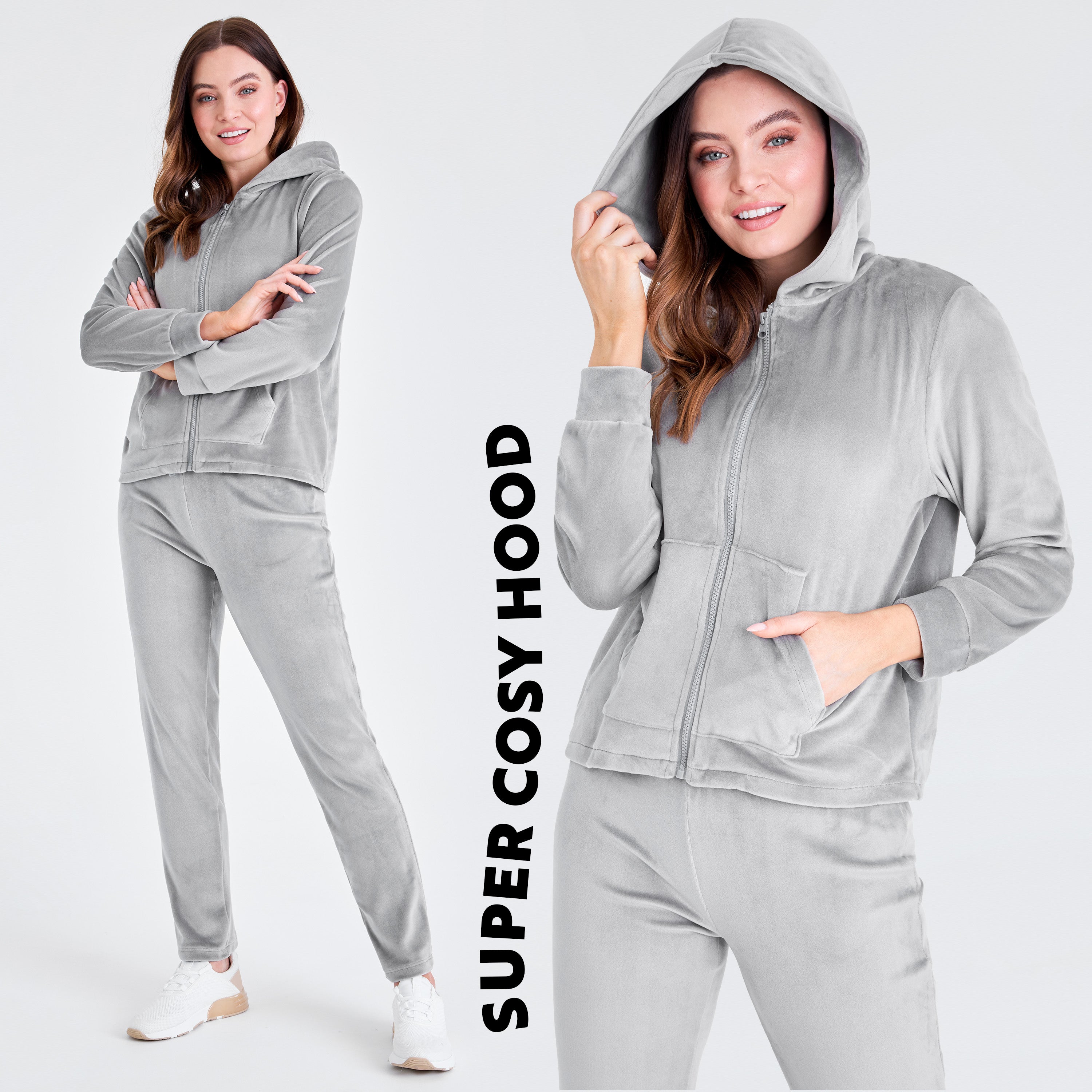 CityComfort Tracksuit Womens Full Set, 2 Piece Zip Up Velour Tracksuit - Get Trend
