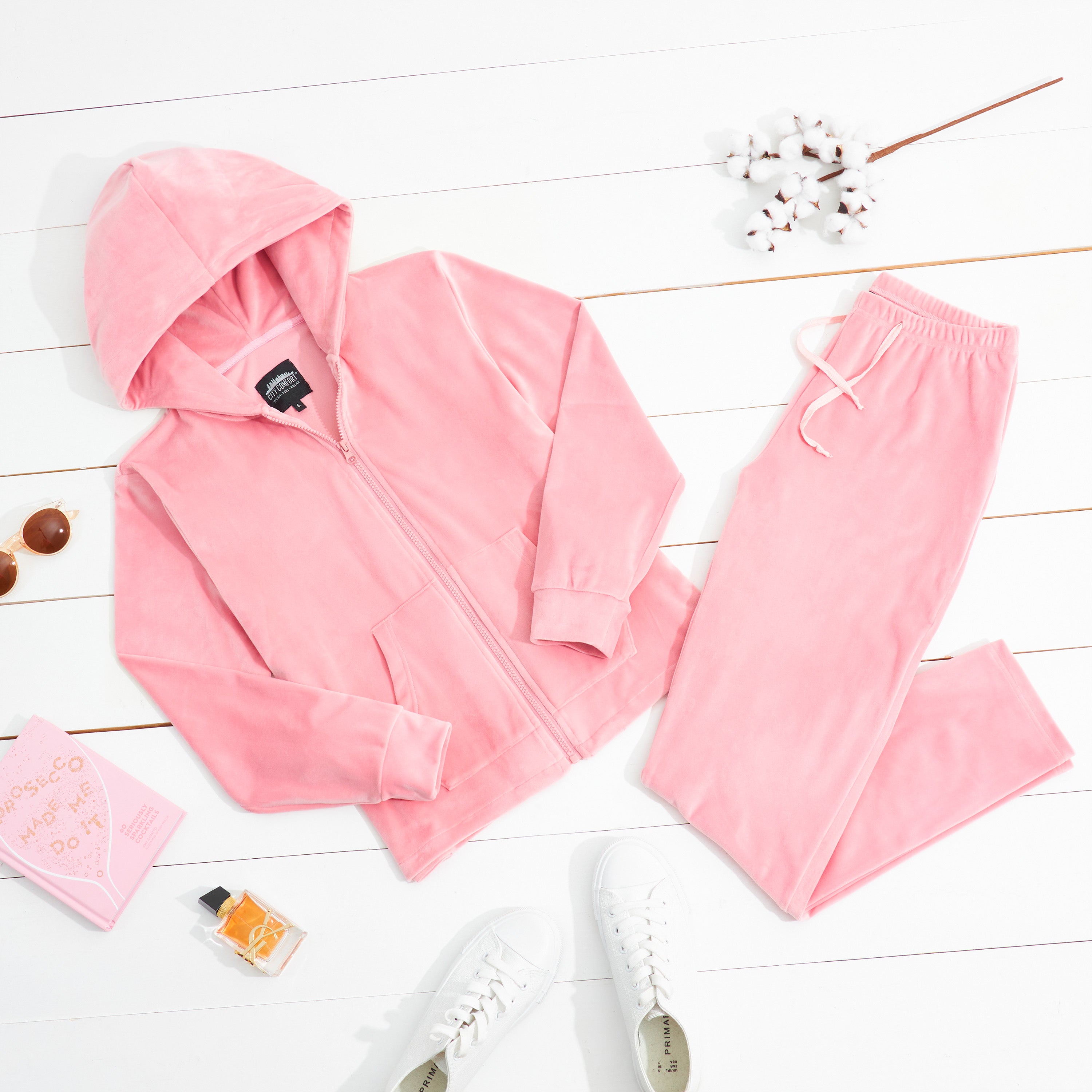 CityComfort Tracksuit Womens Full Set, 2 Piece Zip Up Velour Tracksuit - Get Trend