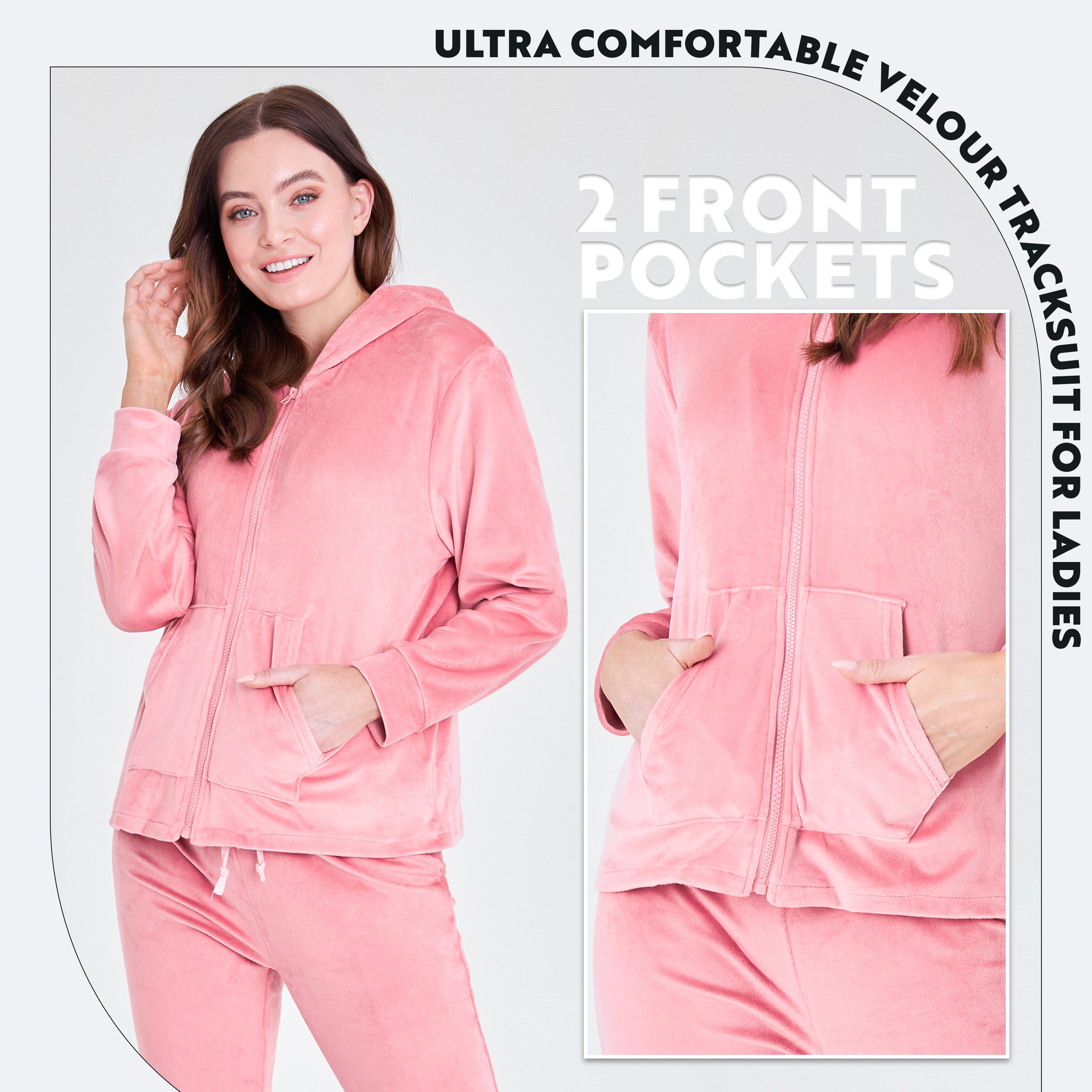 CityComfort Tracksuit Womens Full Set, 2 Piece Zip Up Velour Tracksuit - Get Trend