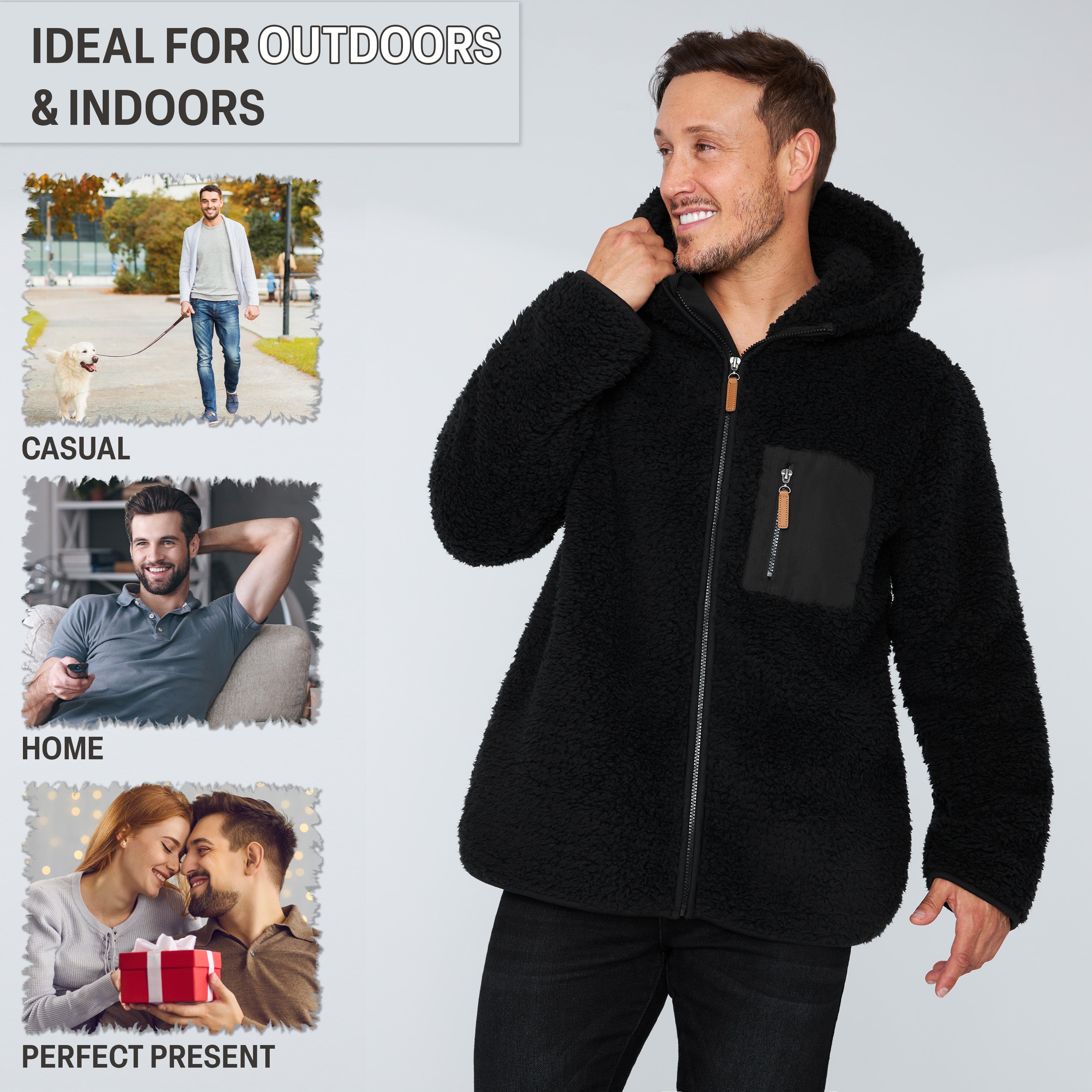 CityComfort Mens Fleece Hoodie, Fluffy Zip Up Fleece Jacket - Get Trend