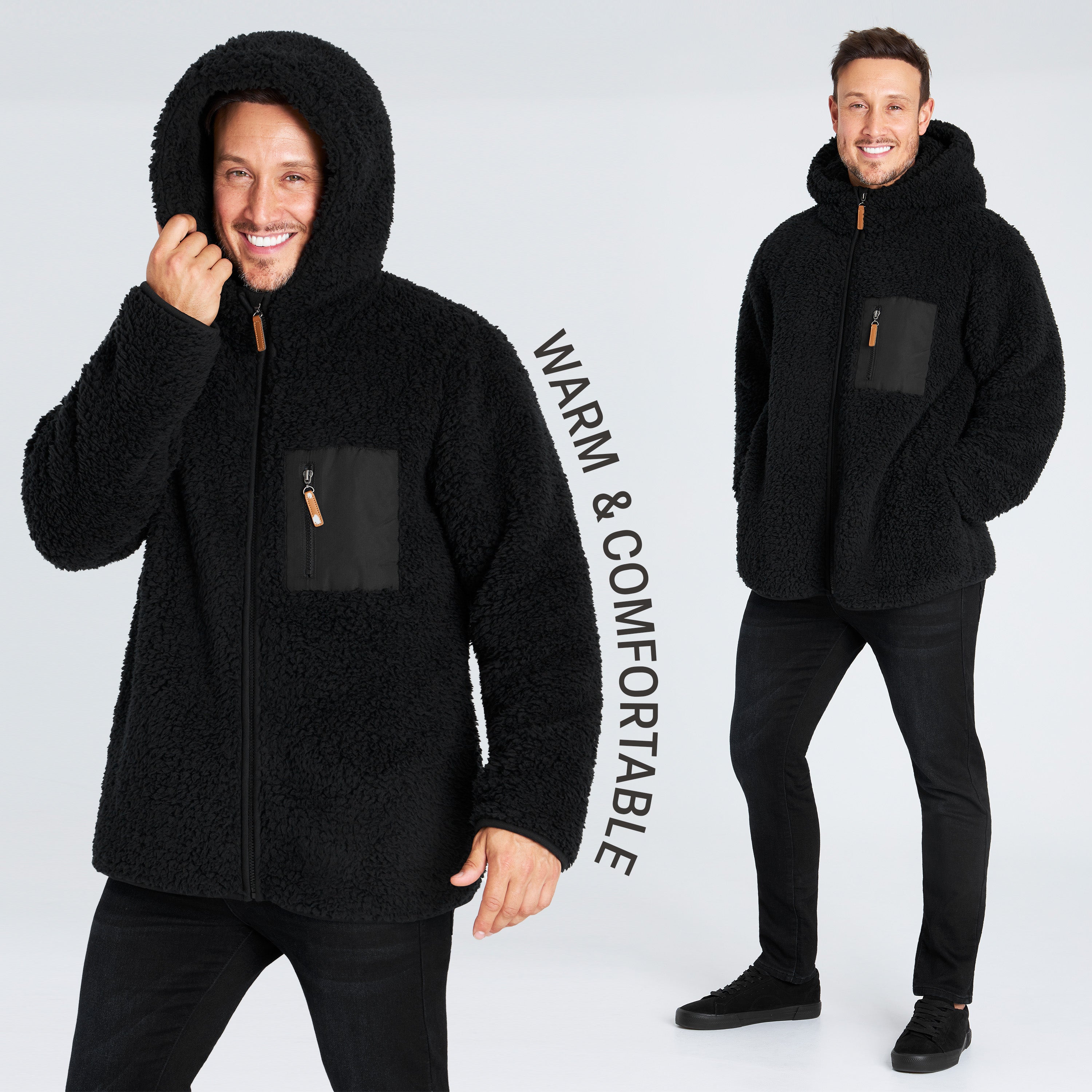 CityComfort Mens Fleece Hoodie, Fluffy Zip Up Fleece Jacket - Get Trend
