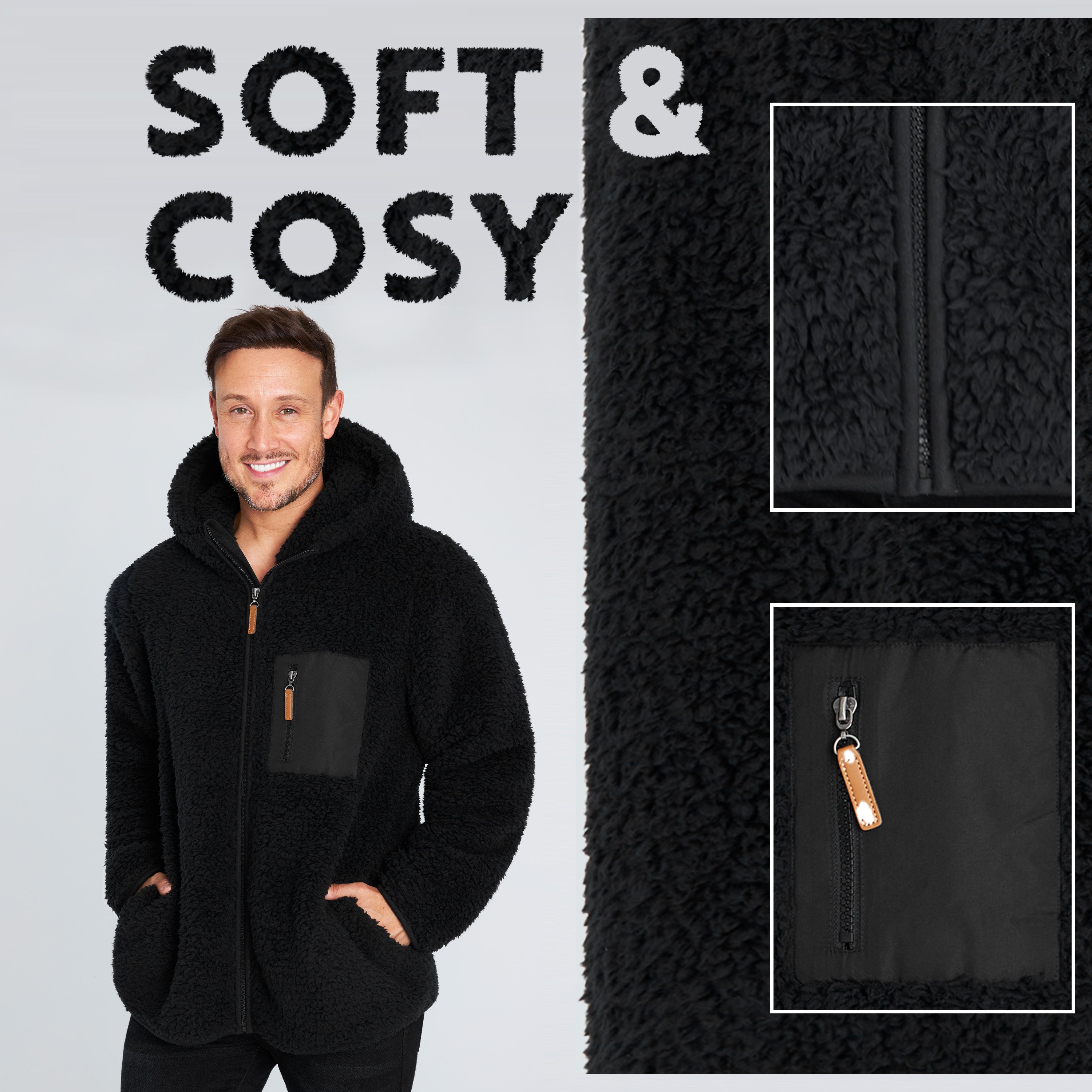 CityComfort Mens Fleece Hoodie, Fluffy Zip Up Fleece Jacket - Get Trend