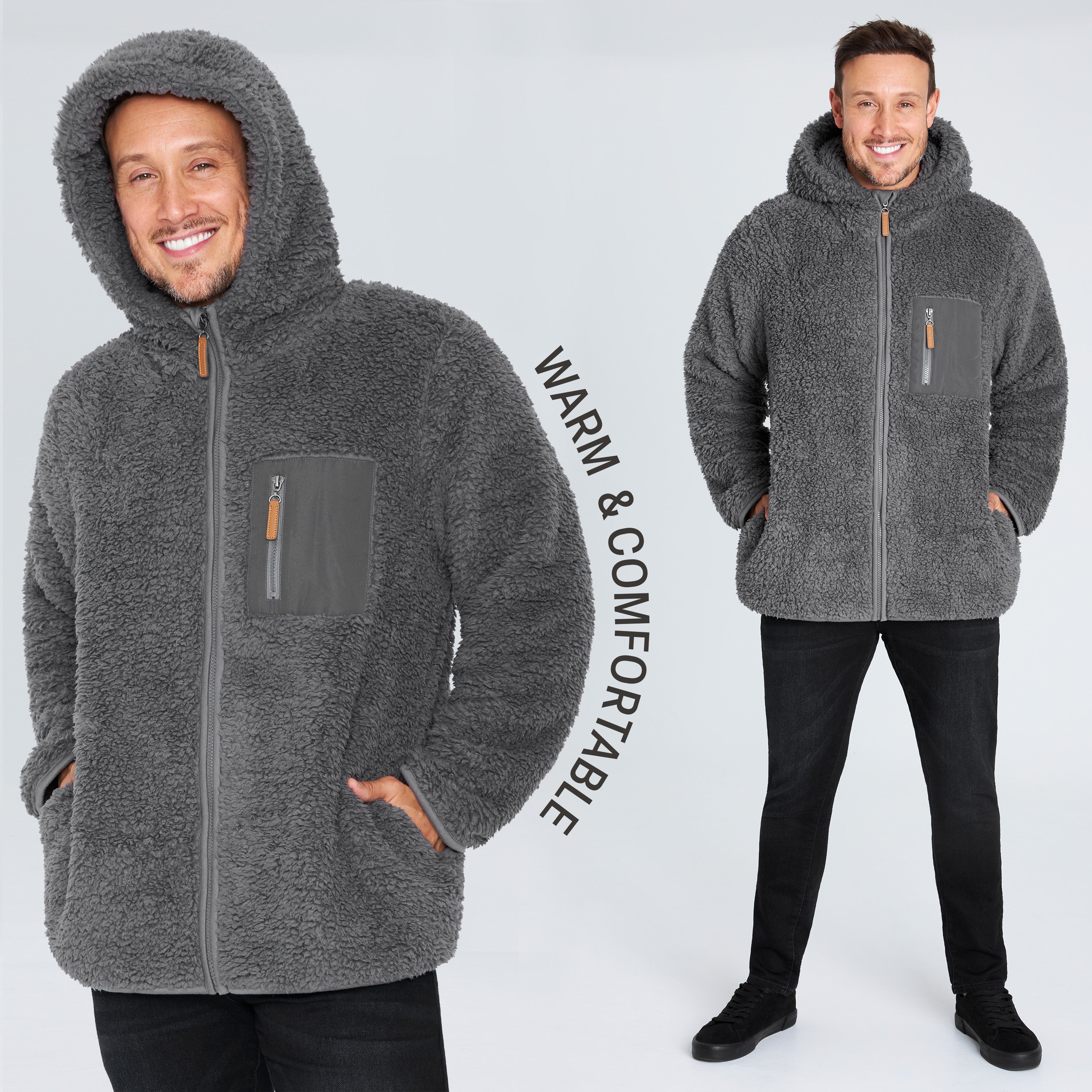 CityComfort Mens Fleece Hoodie, Fluffy Zip Up Fleece Jacket - Get Trend