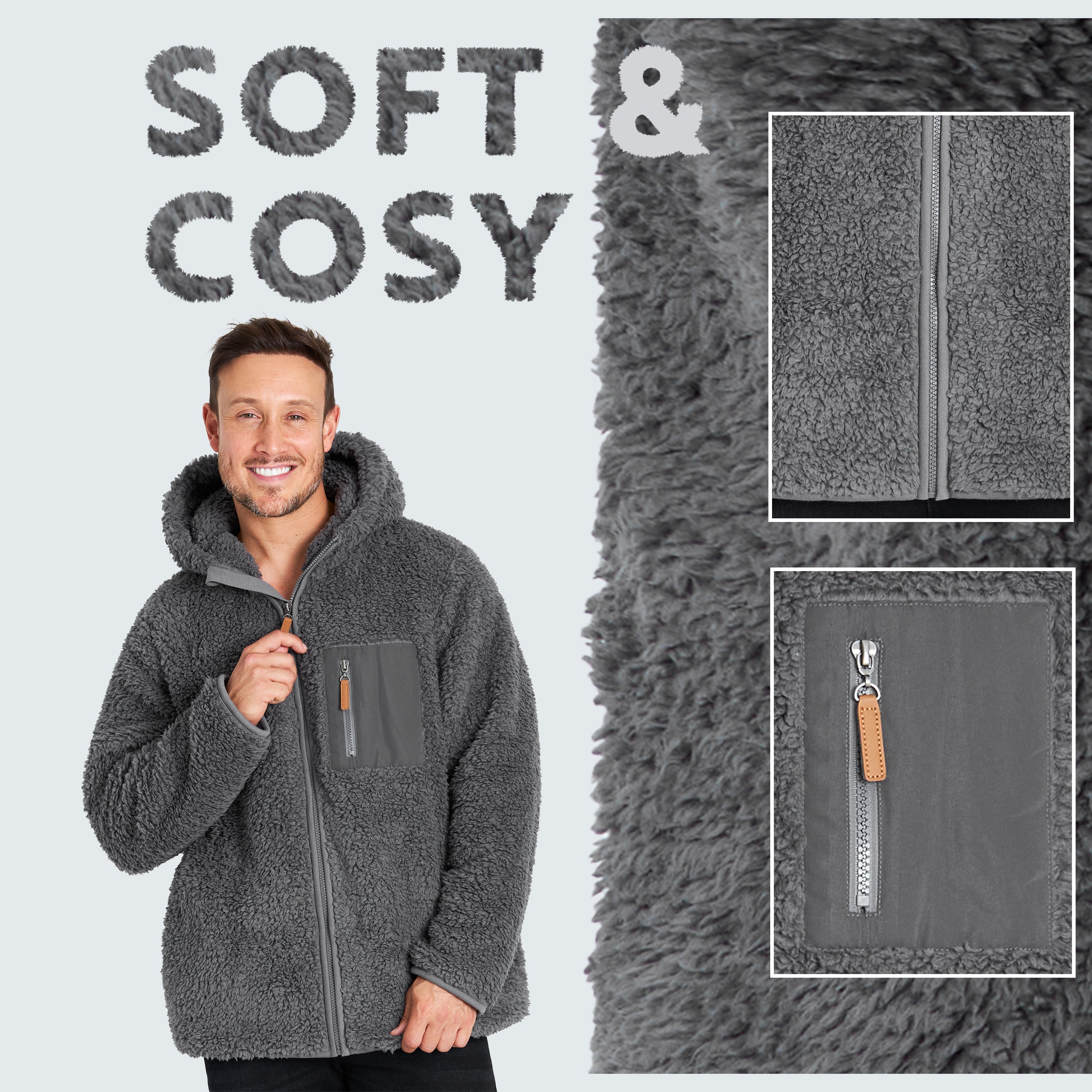 CityComfort Mens Fleece Hoodie, Fluffy Zip Up Fleece Jacket - Get Trend