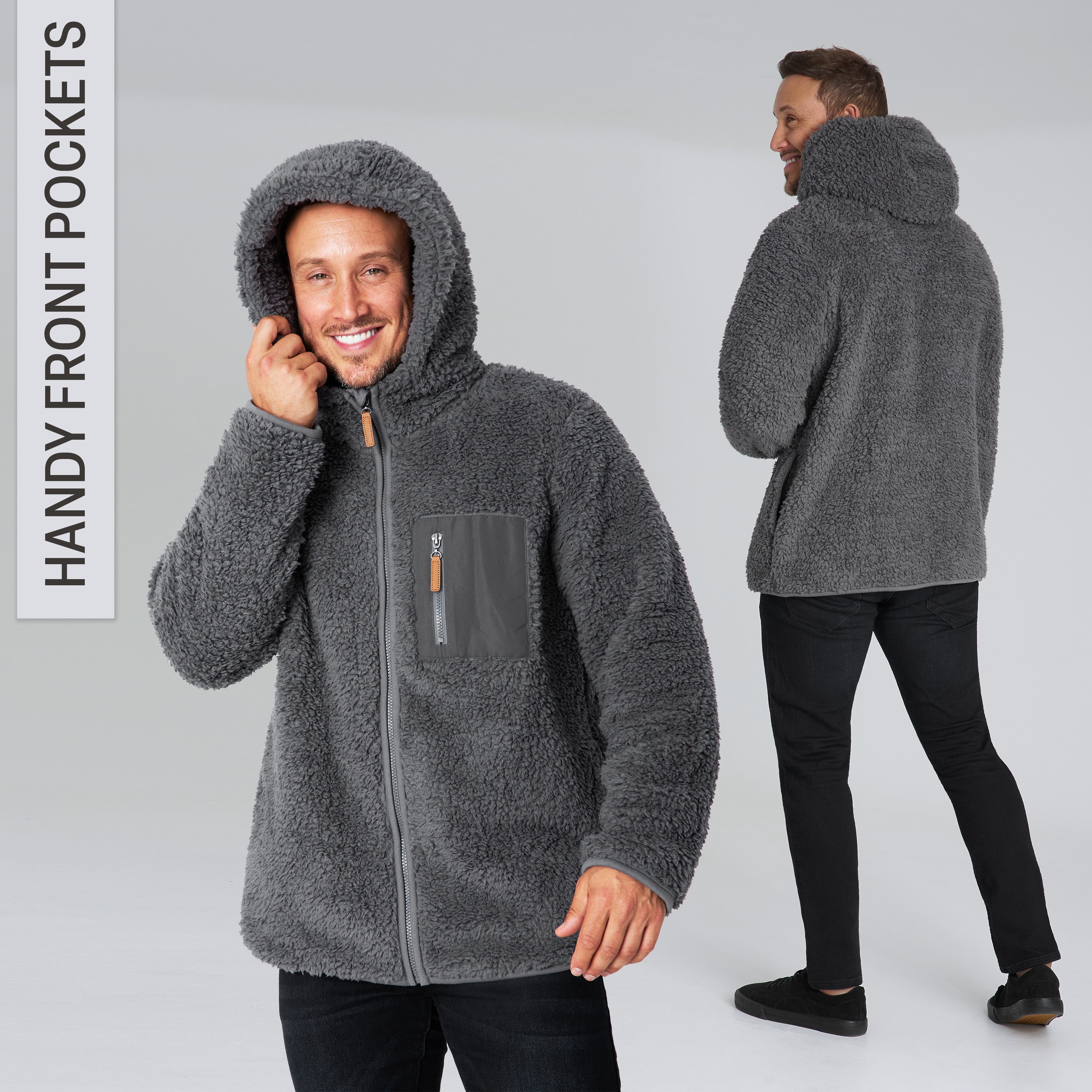 CityComfort Mens Fleece Hoodie, Fluffy Zip Up Fleece Jacket - Get Trend