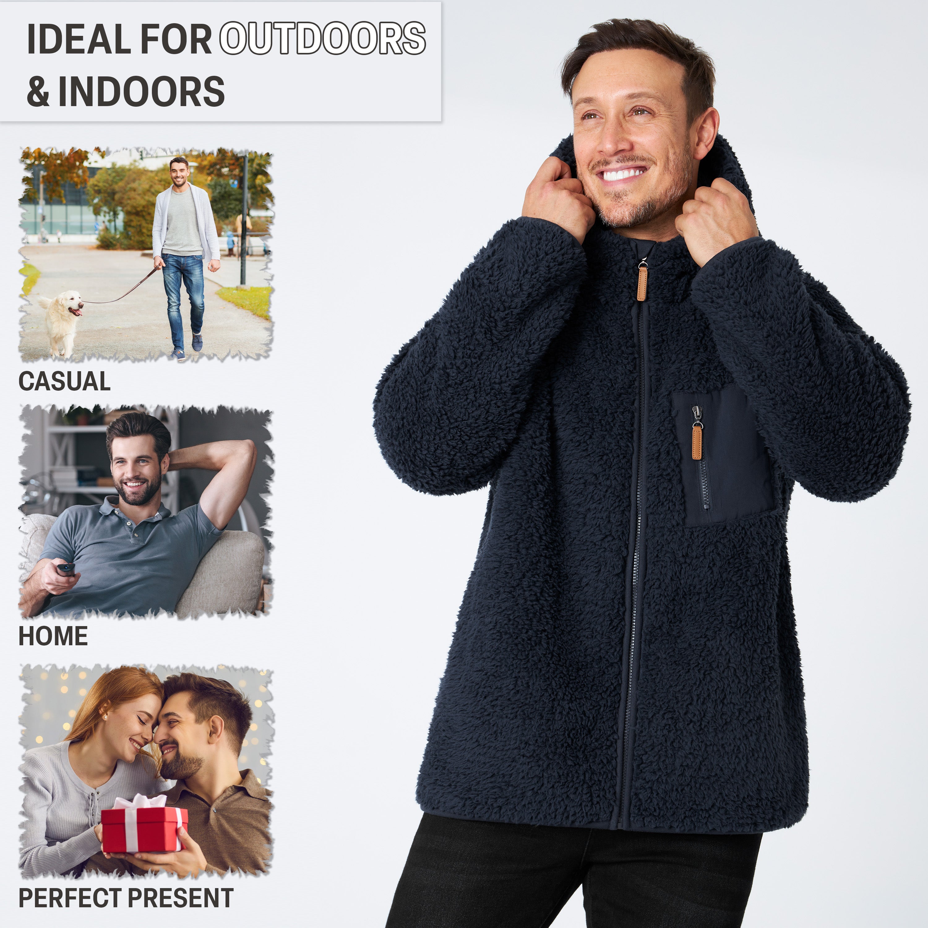 CityComfort Mens Fleece Hoodie, Fluffy Zip Up Fleece Jacket - Get Trend