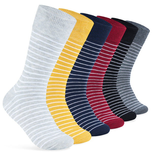 CityComfort Mens Socks Multipack, Pack of 6 Striped Calf Length Crew Socks for Men and Teens - Get Trend