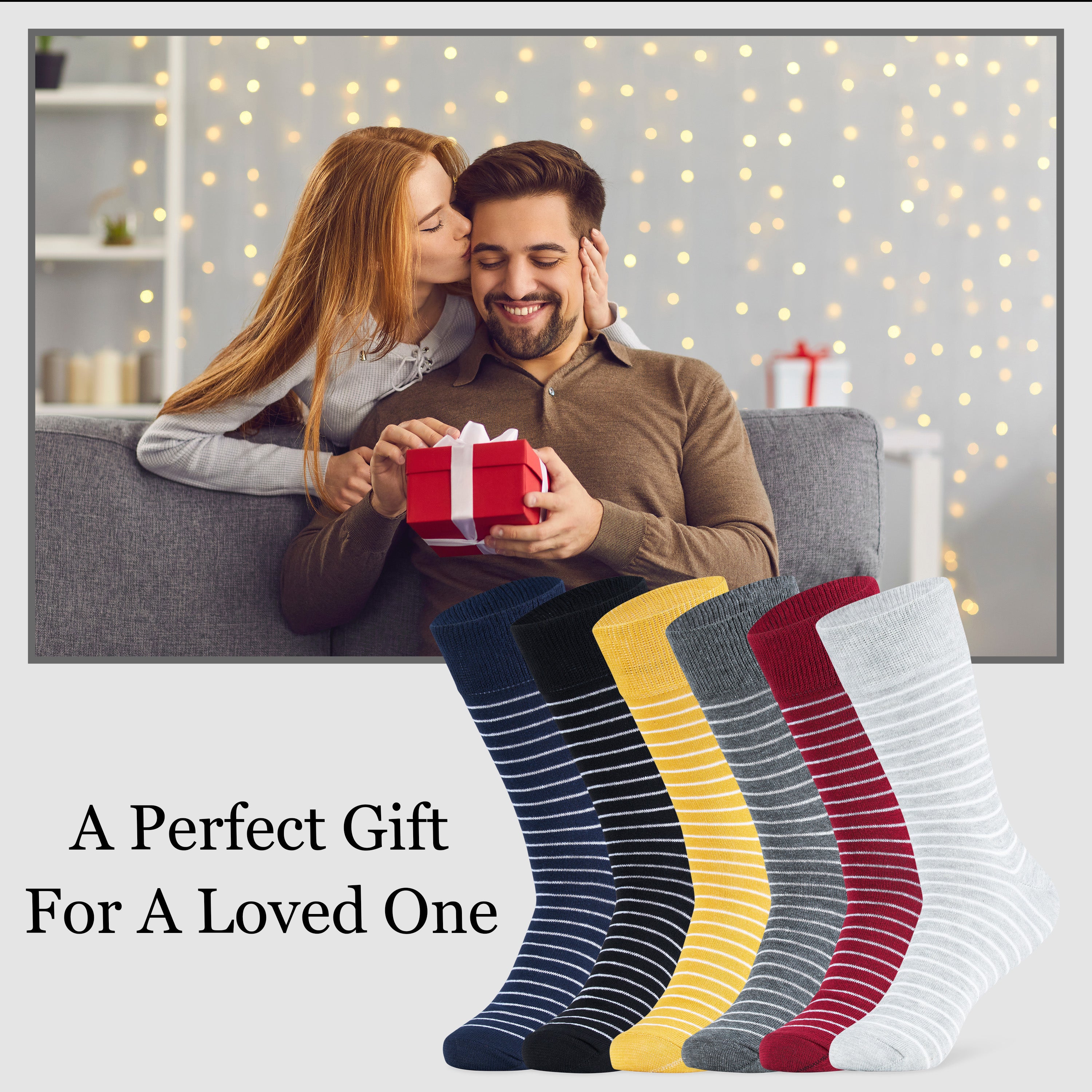 CityComfort Mens Socks Multipack, Pack of 6 Striped Calf Length Crew Socks for Men and Teens - Get Trend
