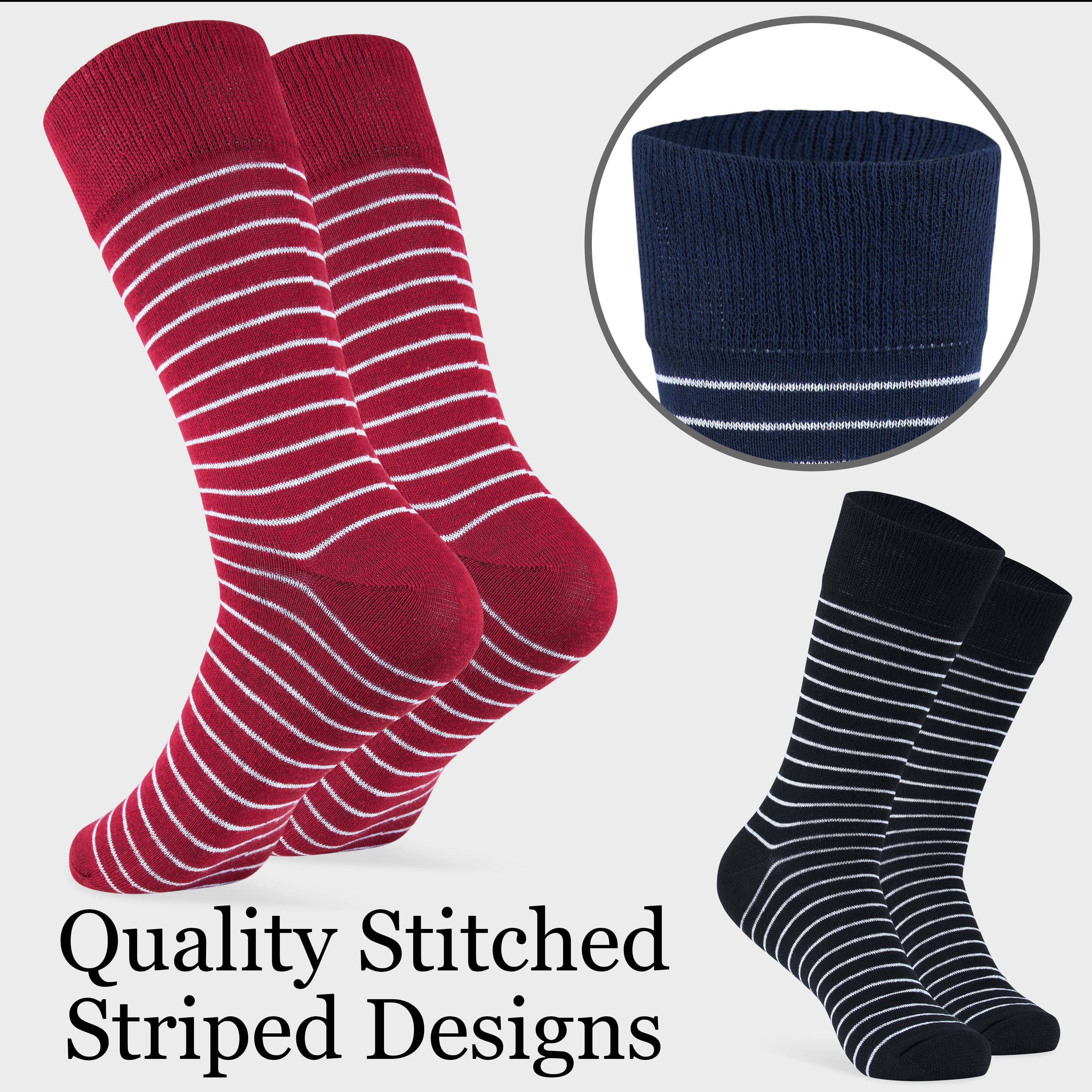 CityComfort Mens Socks Multipack, Pack of 6 Striped Calf Length Crew Socks for Men and Teens - Get Trend