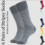 CityComfort Mens Socks Multipack, Pack of 6 Striped Calf Length Crew Socks for Men and Teens - Get Trend