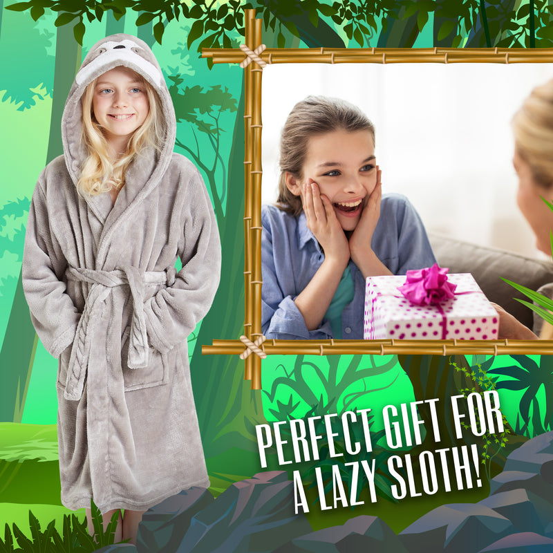 CityComfort Sloth Dressing Gown For Kids, Fluffy Fleece Robes For Boys And Girls