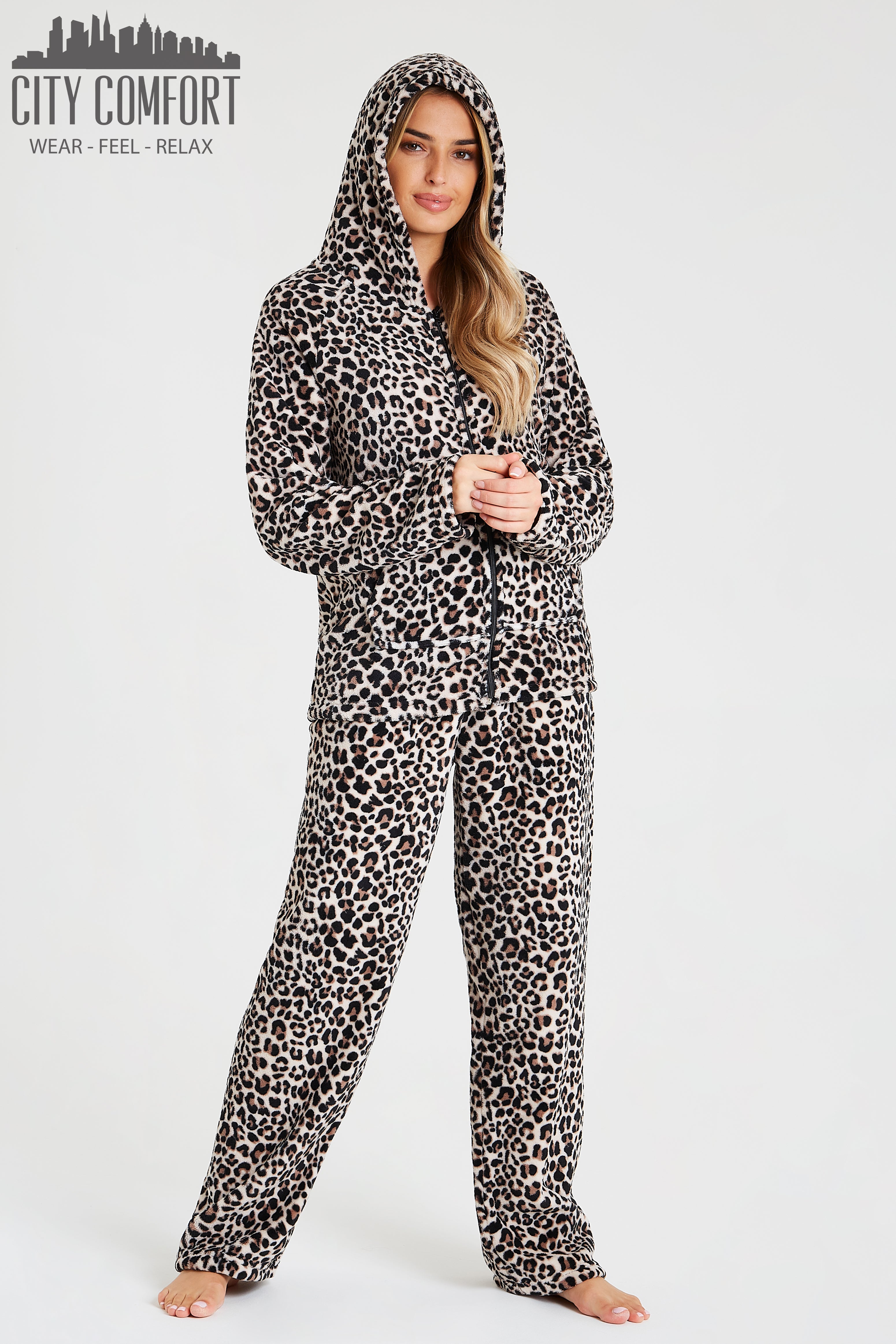 CityComfort Women's Pyjama Sets, Hooded Fleece Pyjamas for Women and Teens - Get Trend