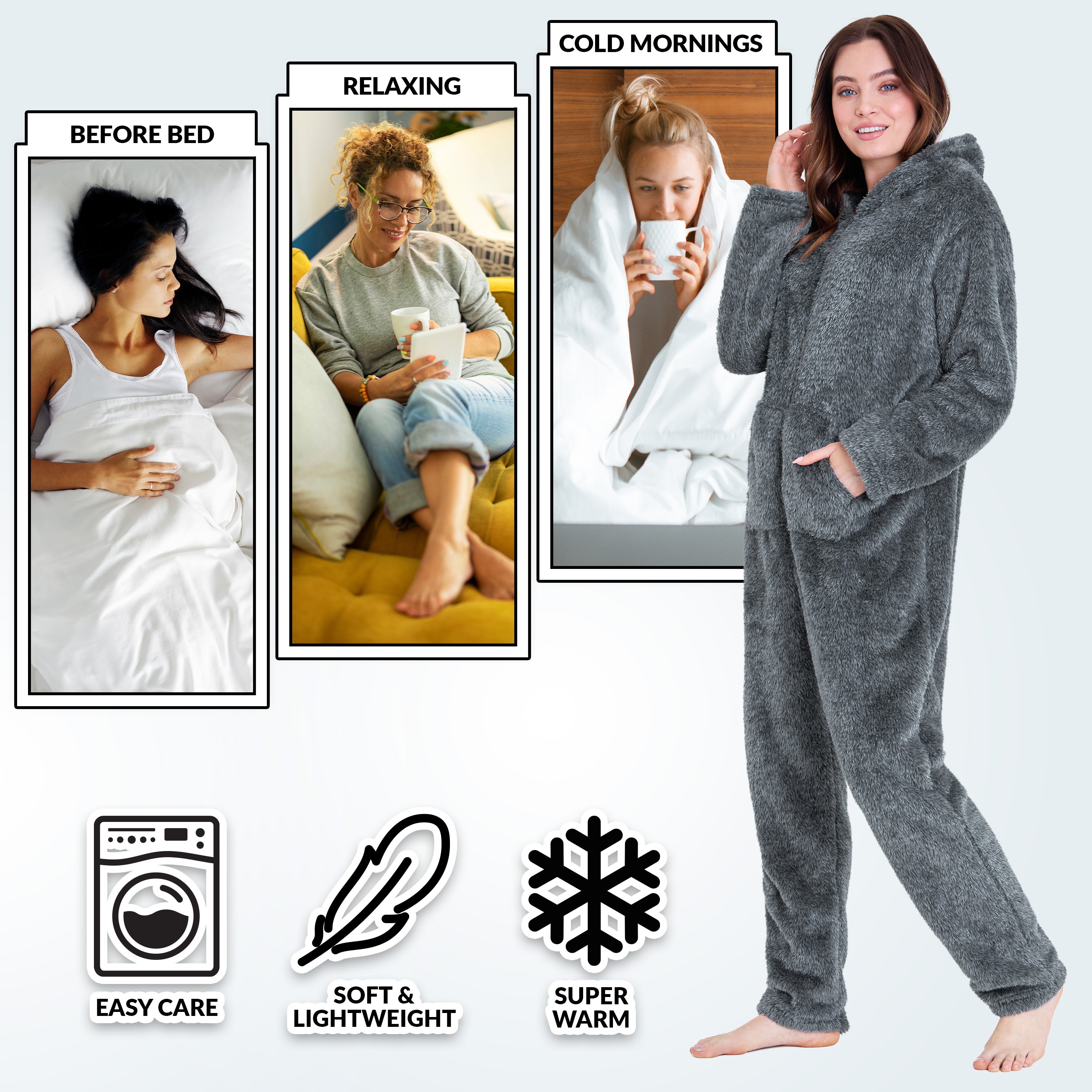CityComfort Onesies for Women Soft Comfy Fleece Pyjamas Nightwear for Women - Get Trend