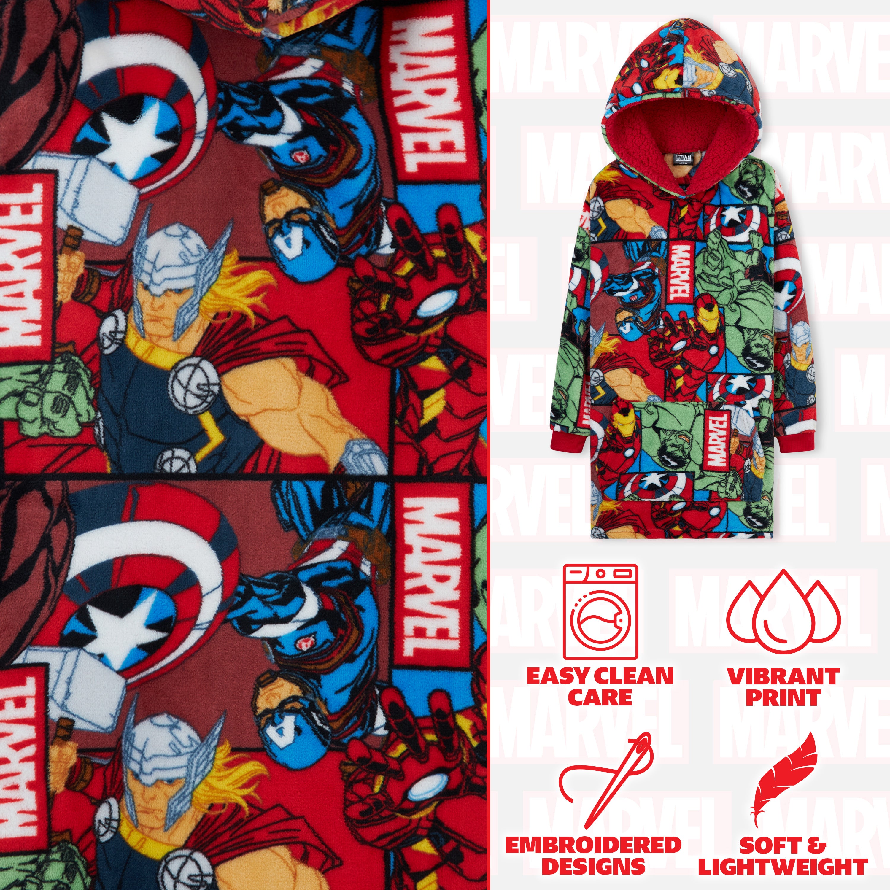 Marvel Oversized Blanket Hoodie Kids Avengers Captain America Iron Man Thor Hulk - Get Trend