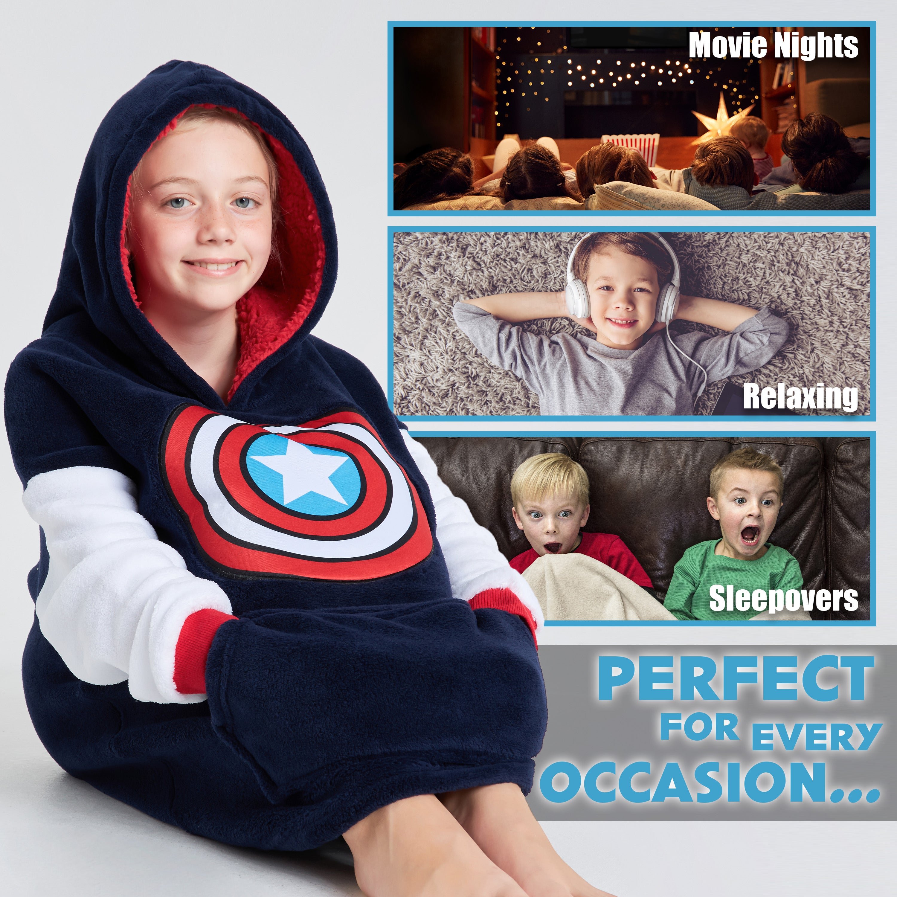Marvel Oversized Blanket Hoodie for Kids - Captain America - Get Trend