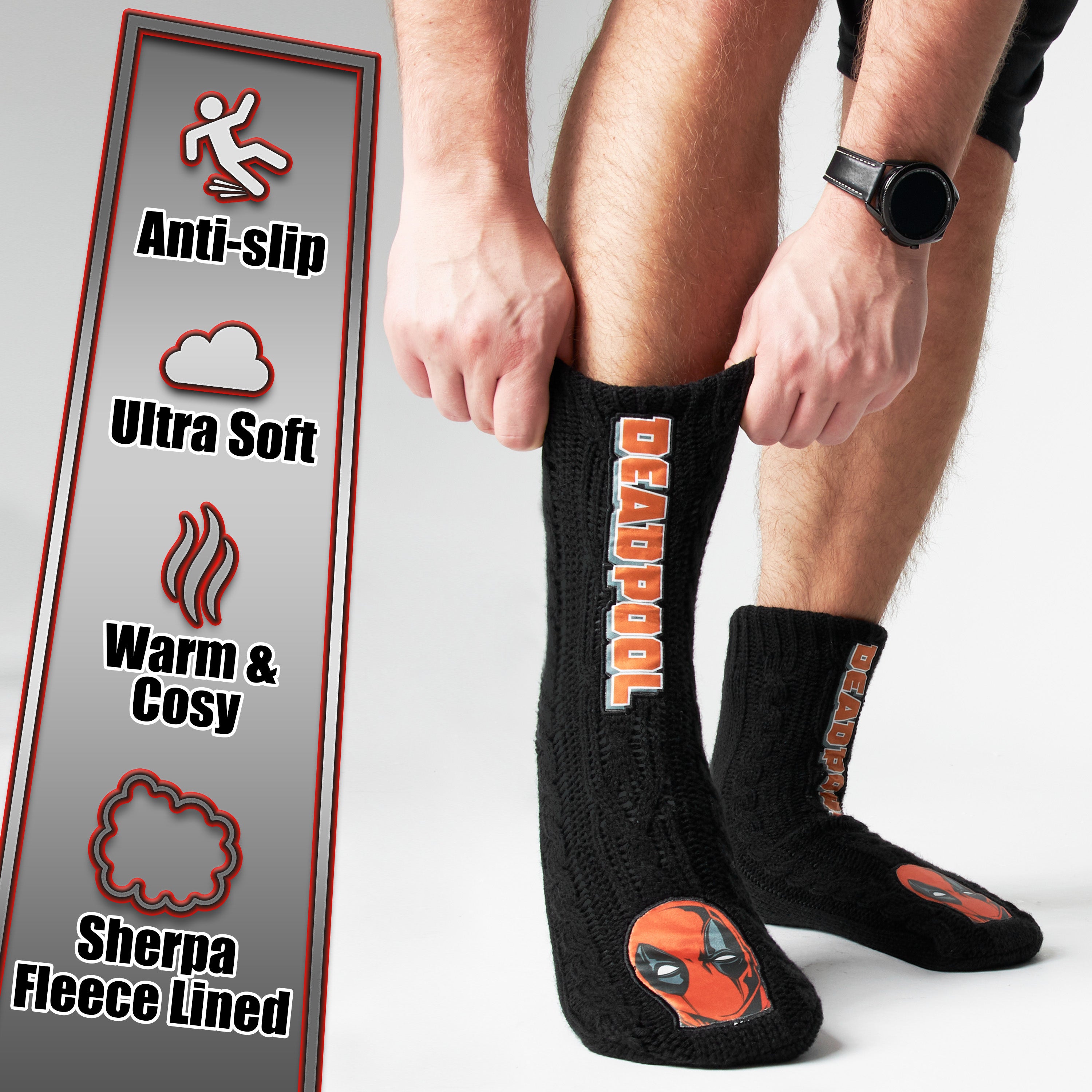 Marvel Fluffy Socks, Mens Slipper Socks - Deadpool - Get Trend