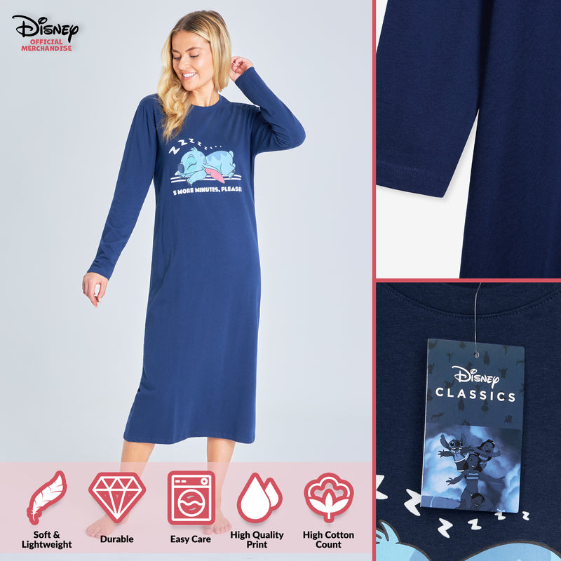 Disney Nighties for Women, Long Sleeve Nightdress -Stitch Gifts - Get Trend