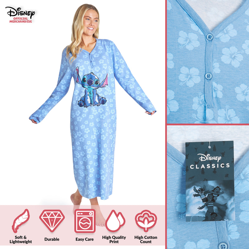 Disney Nighties for Women, Long Sleeve Nightdress  Stitch