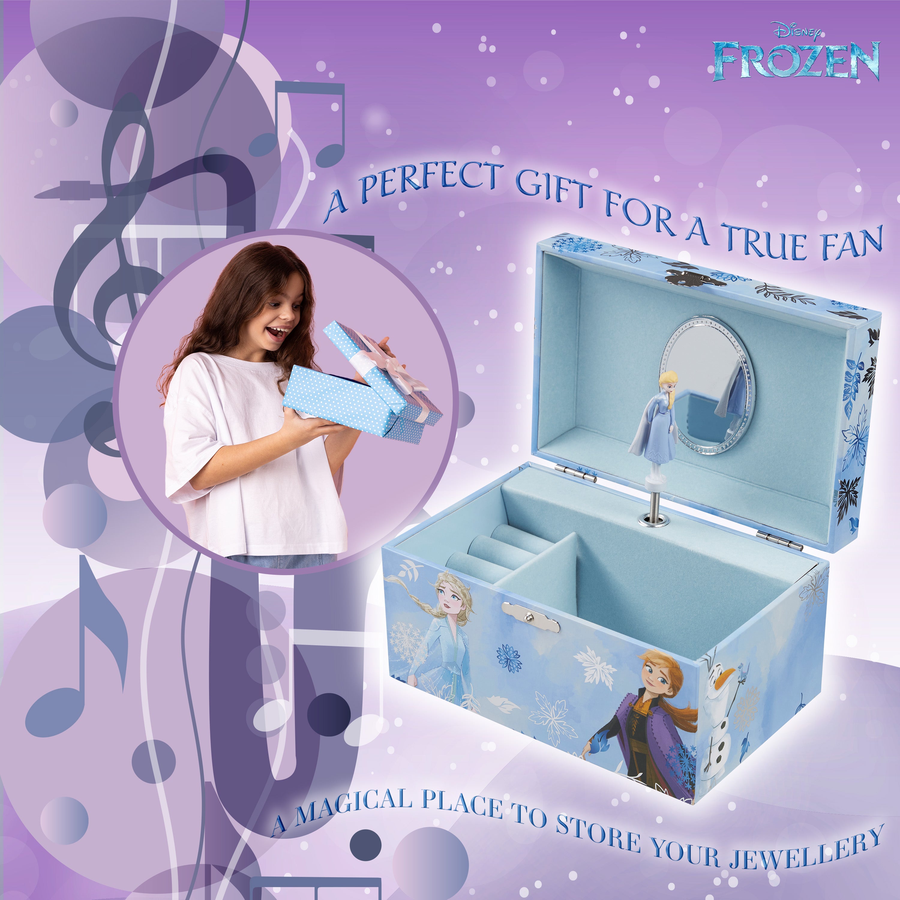 Disney Musical Jewellery Box for Girls - Frozen Storage Box with Spinning Elsa - Get Trend