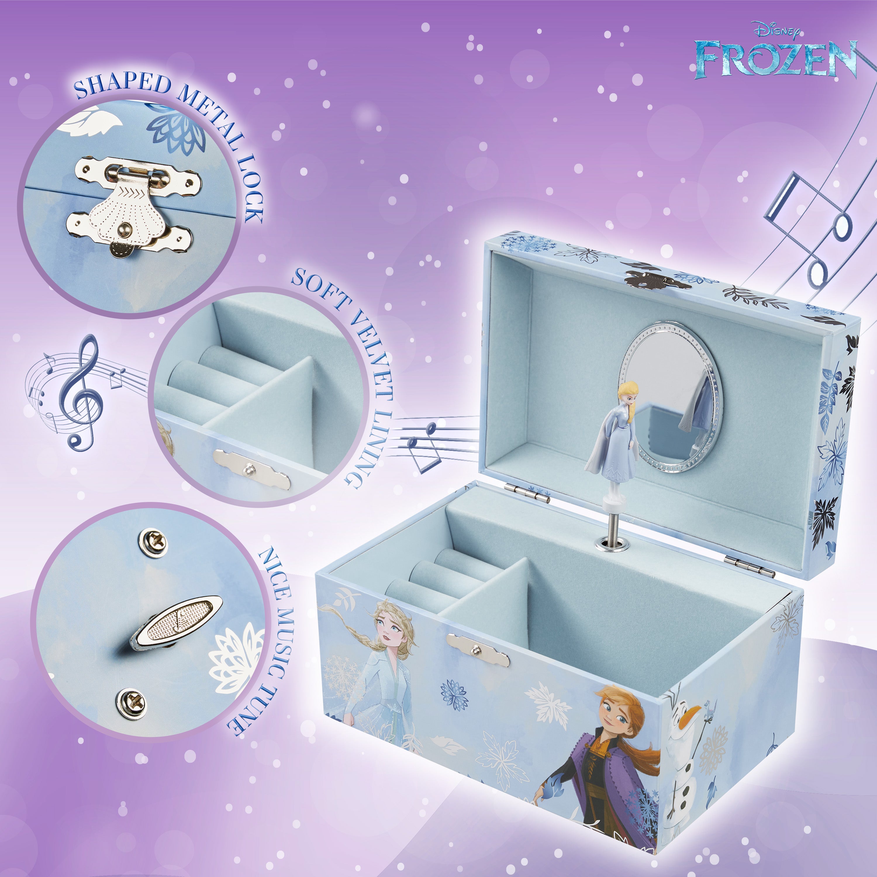 Disney Musical Jewellery Box for Girls - Frozen Storage Box with Spinning Elsa - Get Trend