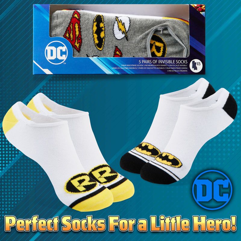 DC Comics Boys Socks, 5 Pack Batman Superman No Show Invisible Socks - WHITE - Get Trend