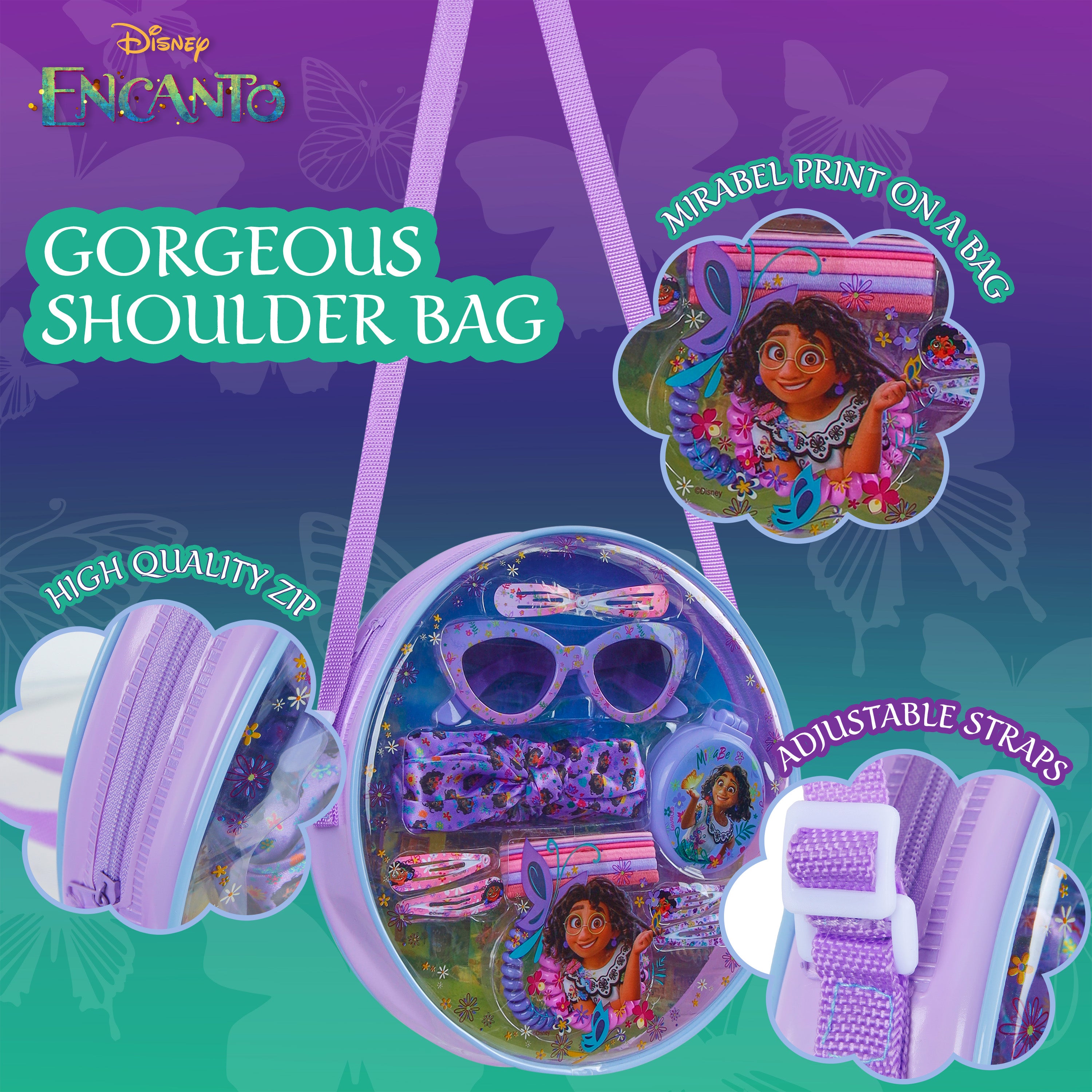 Disney Girls Handbag with Encanto Hair Accessories & Sunglasses - Get Trend
