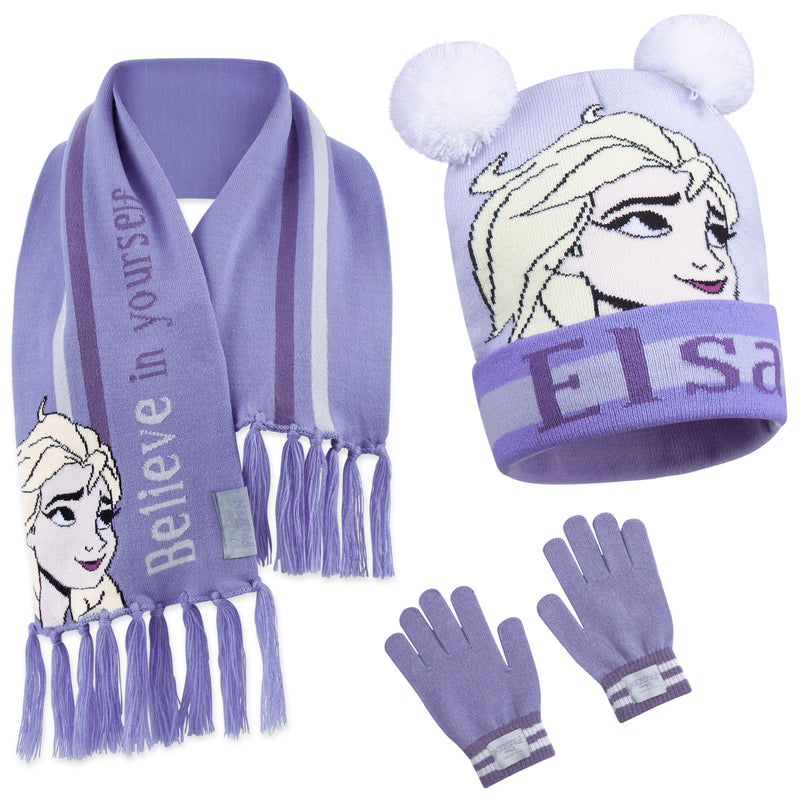 Disney Beanie Hat Scarf and Gloves Set Kids, Frozen Gifts for Girls