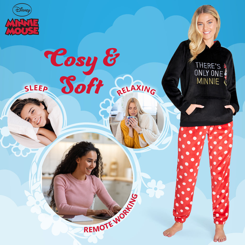 Disney Pyjamas Disney Pyjamas for Women, Fluffy Ladies Fleece Pyjamas - MINNIE MOUSE ...