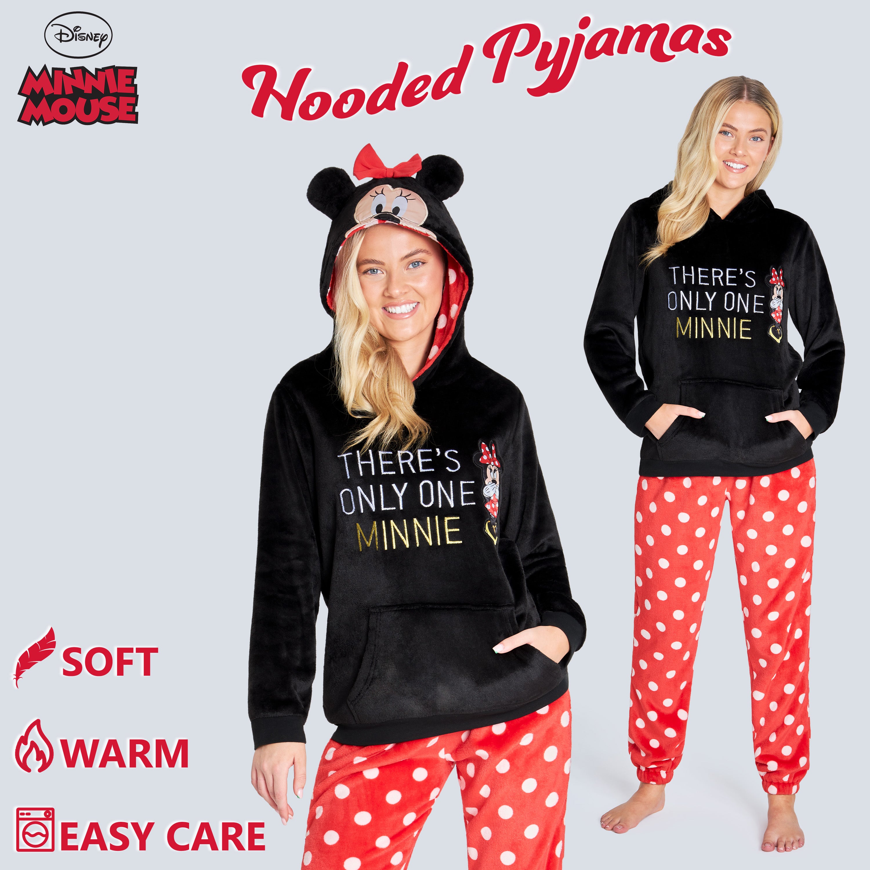 Disney Pyjamas for Women, Fluffy Ladies Fleece Pyjamas - MINNIE MOUSE - Get Trend