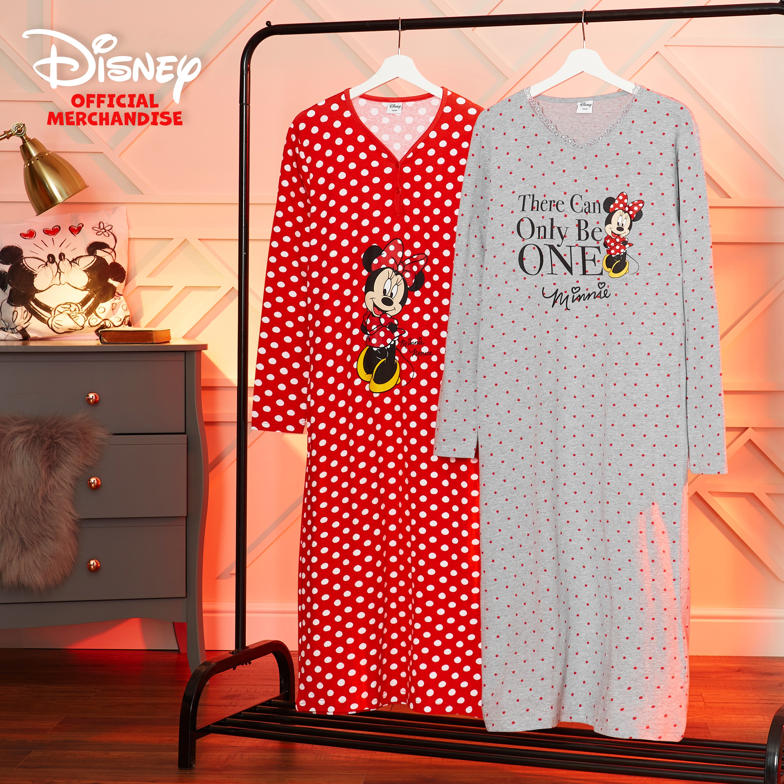 Disney Nighties for Women, Long Sleeve Nightdress - Minnie Mouse - Get Trend