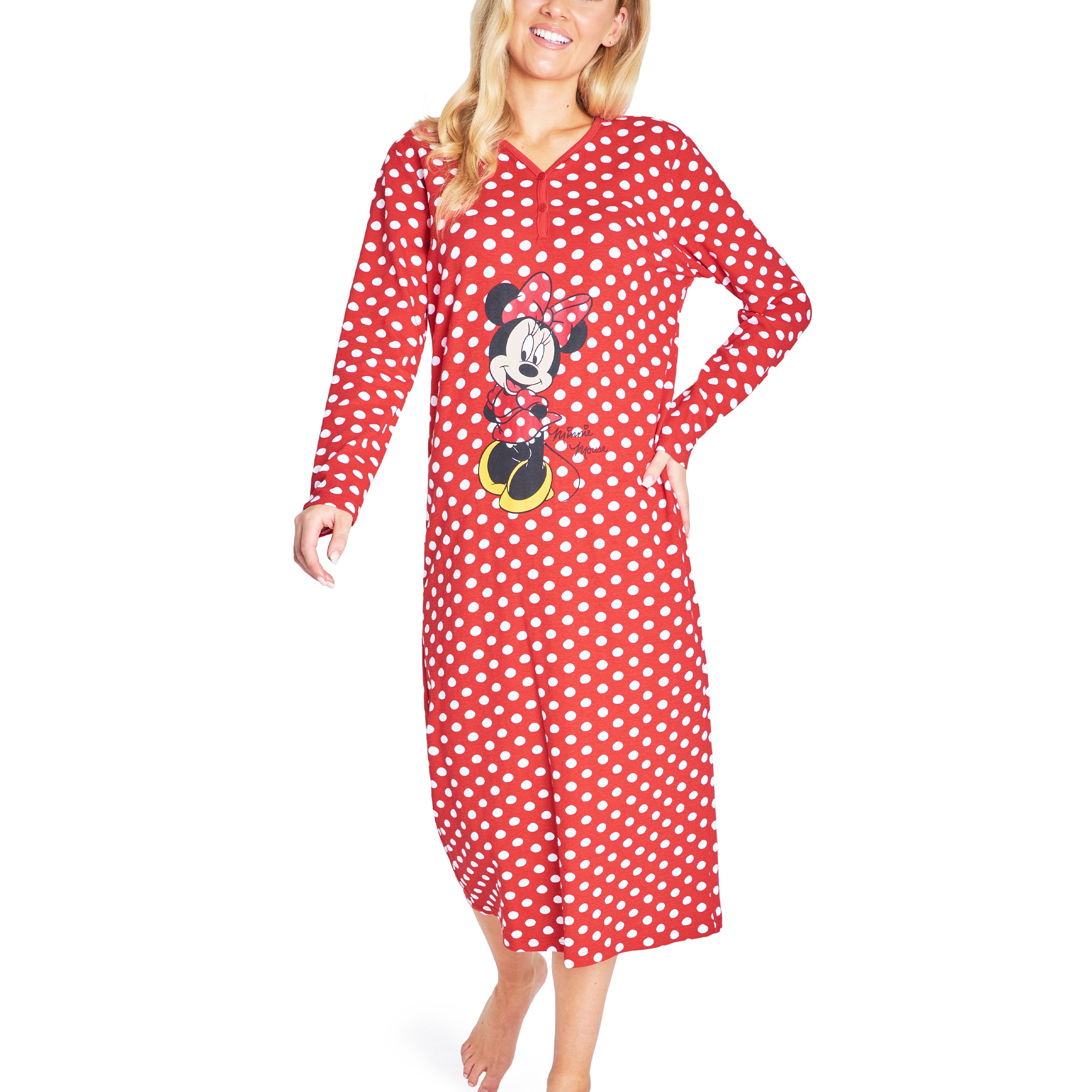 Disney Nighties for Women, Long Sleeve Nightdress - Minnie Mouse - Get Trend