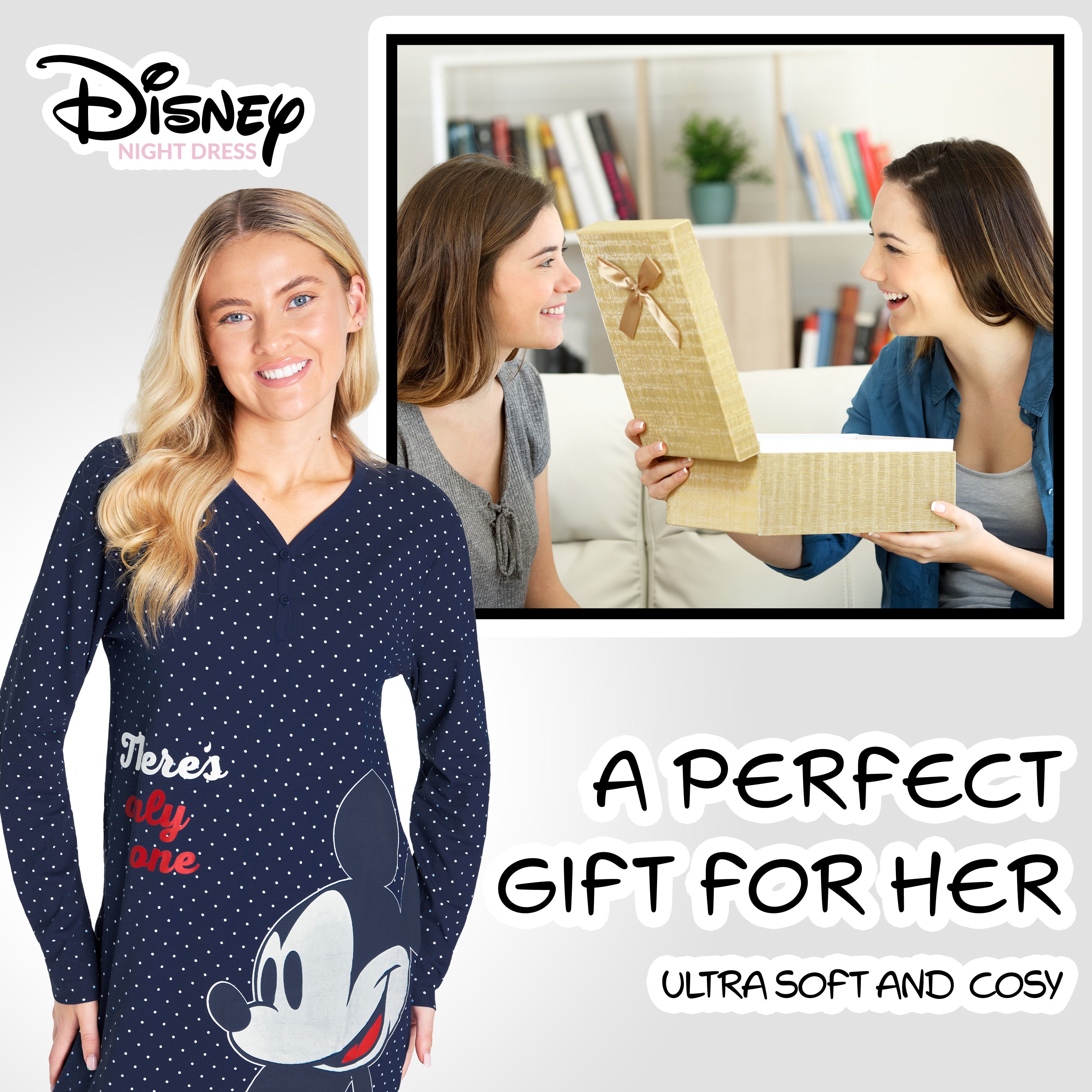 Disney Nighties for Women, Long Sleeve Nightdress - Mickey - Get Trend