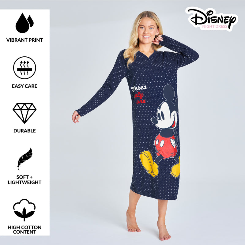 Disney Nighties for Women, Long Sleeve Nightdress - Mickey - Get Trend
