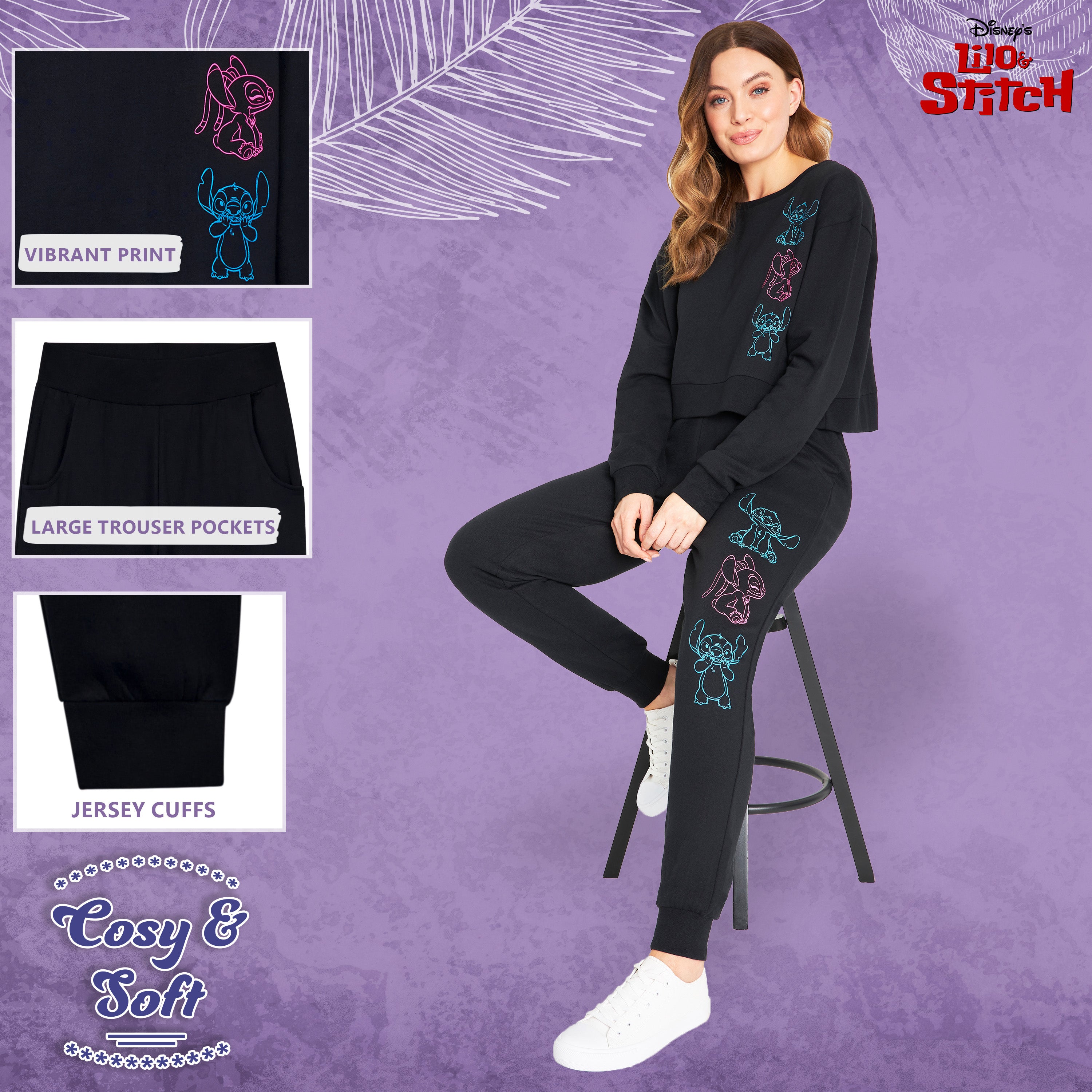 Disney Stitch Jogging Suit Women's Crop Top Tracksuit Teenager Leisure Suit - Get Trend