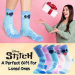 Disney Womens Socks, Stitch 5 Pack Crew Socks, Stitch Gifts (Pink/Blue) - Get Trend