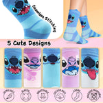 Disney Womens Socks, Stitch 5 Pack Crew Socks, Stitch Gifts (Pink/Blue) - Get Trend