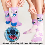 Disney Womens Socks, Stitch 5 Pack Crew Socks, Stitch Gifts (Pink/Blue) - Get Trend