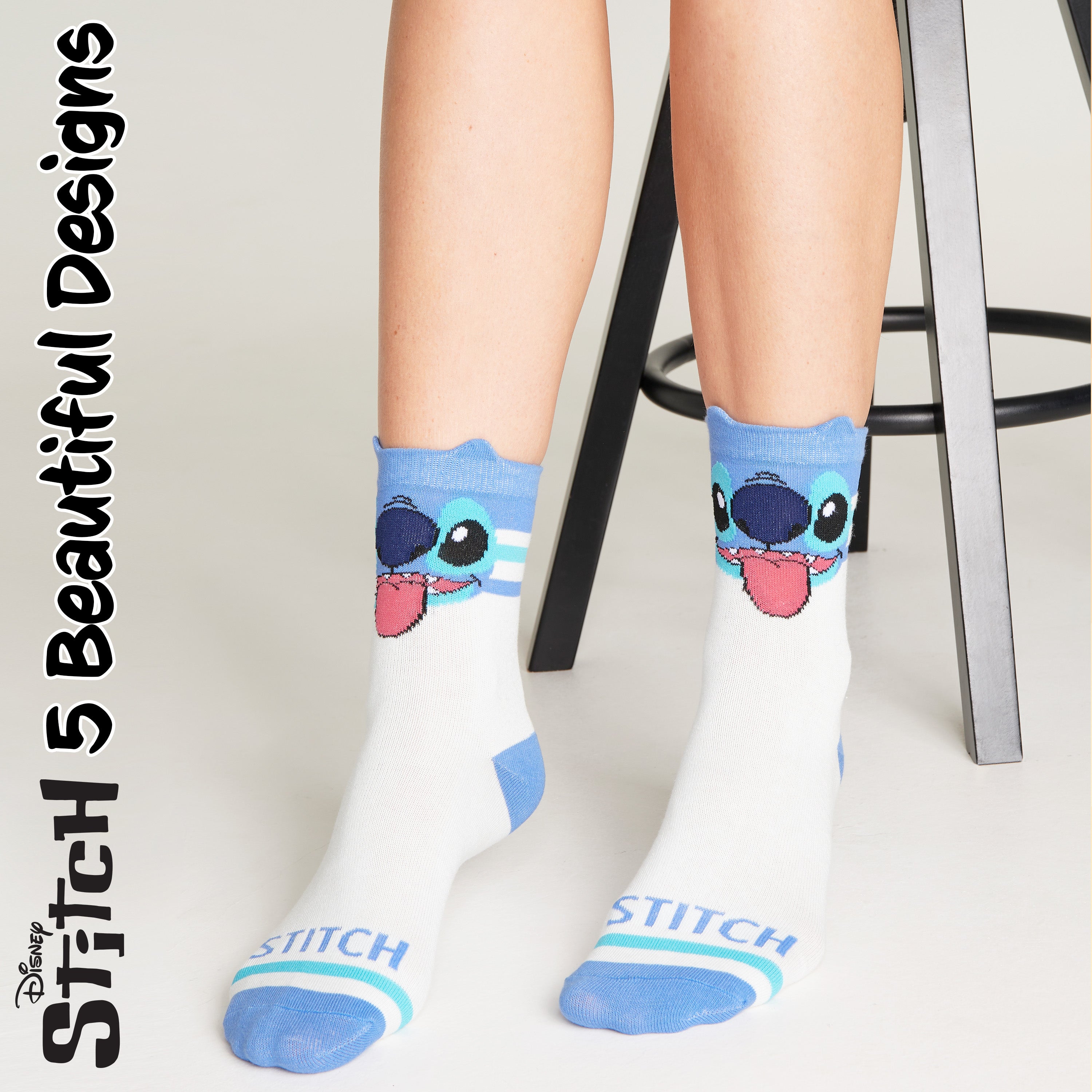 Disney Womens Socks, Stitch 5 Pack Crew Socks, Stitch Gifts (Pink/Blue) - Get Trend