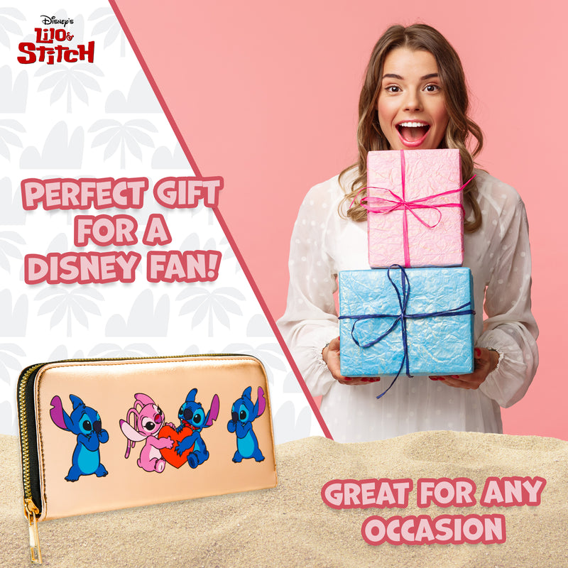 Disney Purses for Women, Stitch Coin Purse with Card Slots, Gifts for Women (Gold)